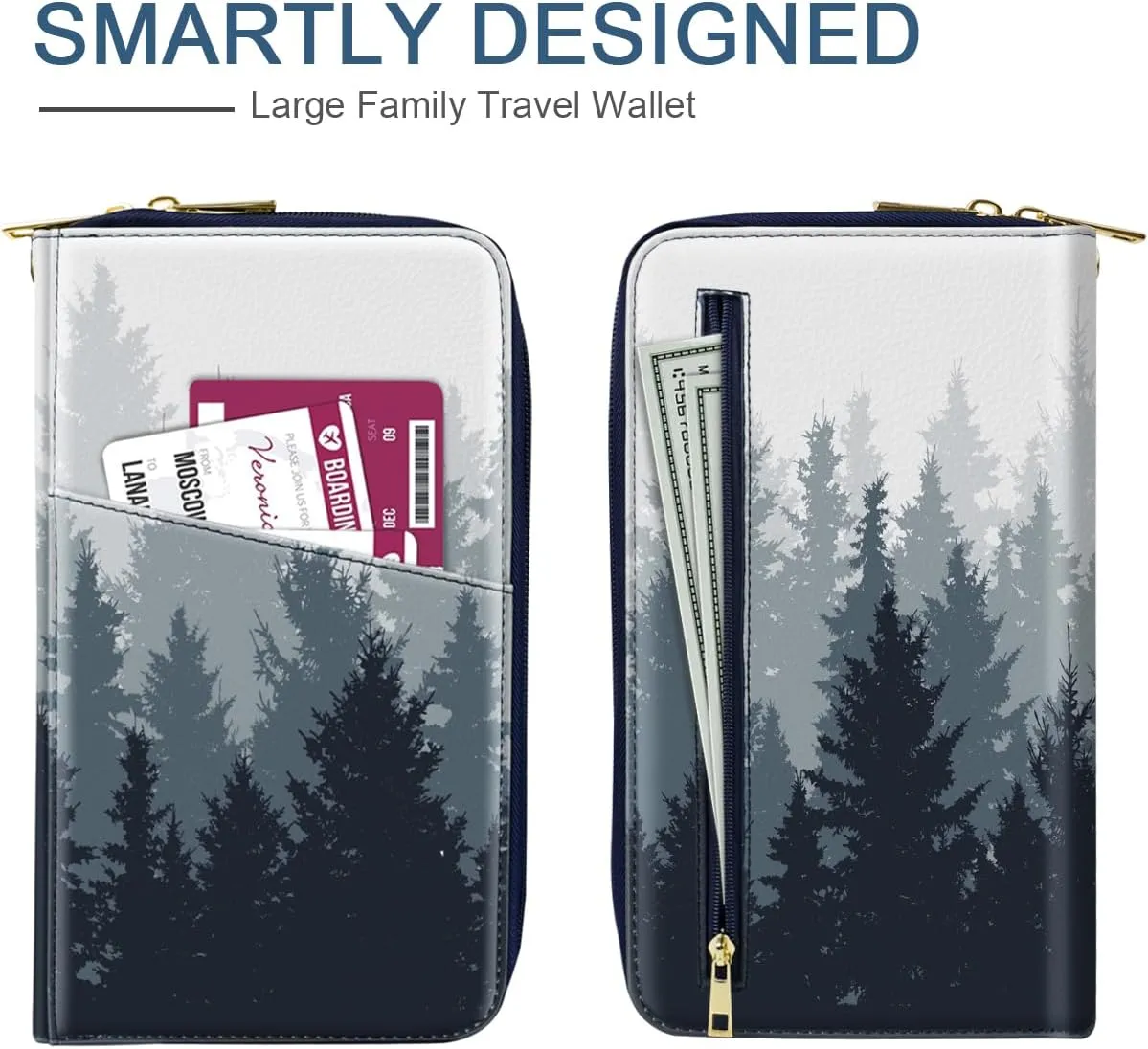 Family Passport Holder Wallet RFID Blocking Document Organizer PU Leather Mulit-purpose Travel Wallet Credit Cards Case for Women Men, Forest