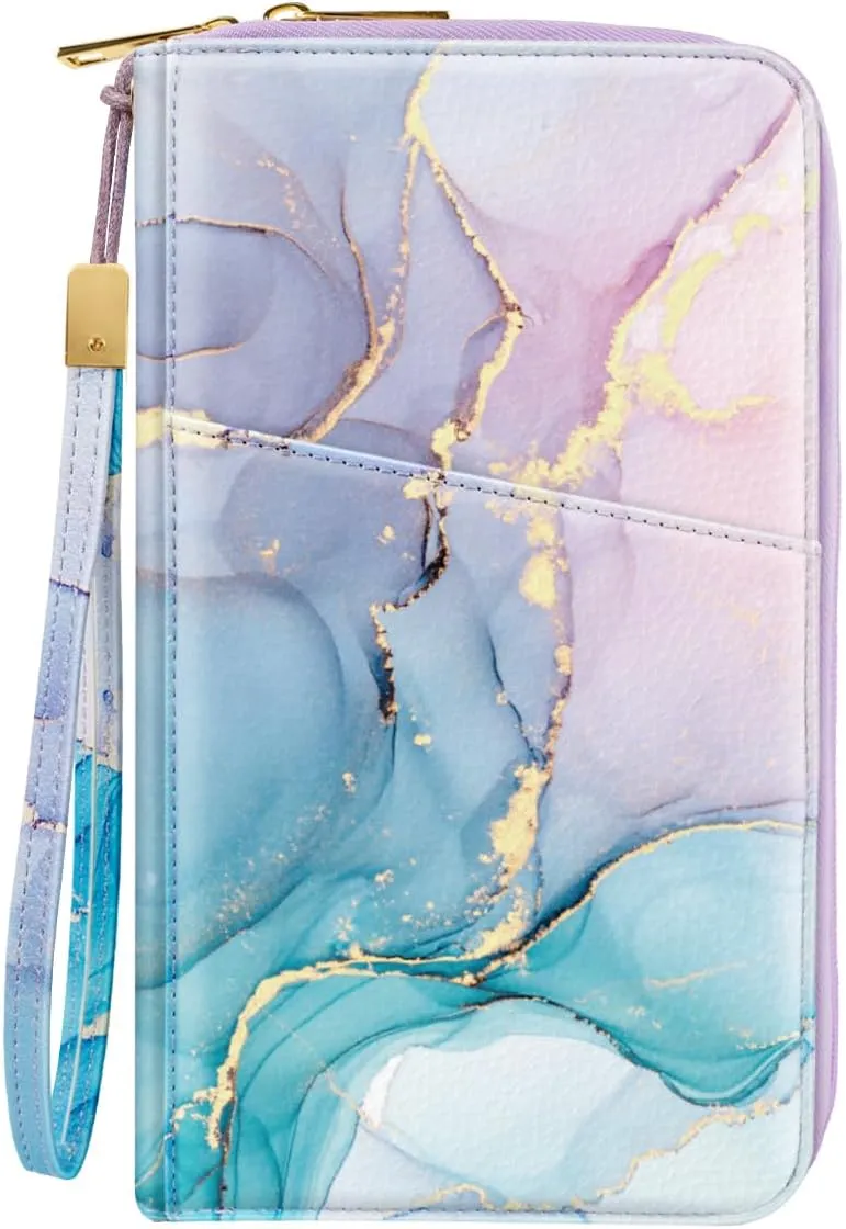 Family Passport Holder Wallet RFID Blocking Document Organizer PU Leather Mulit-purpose Travel Wallet Credit Cards Case for Women Men, Gradient Marble