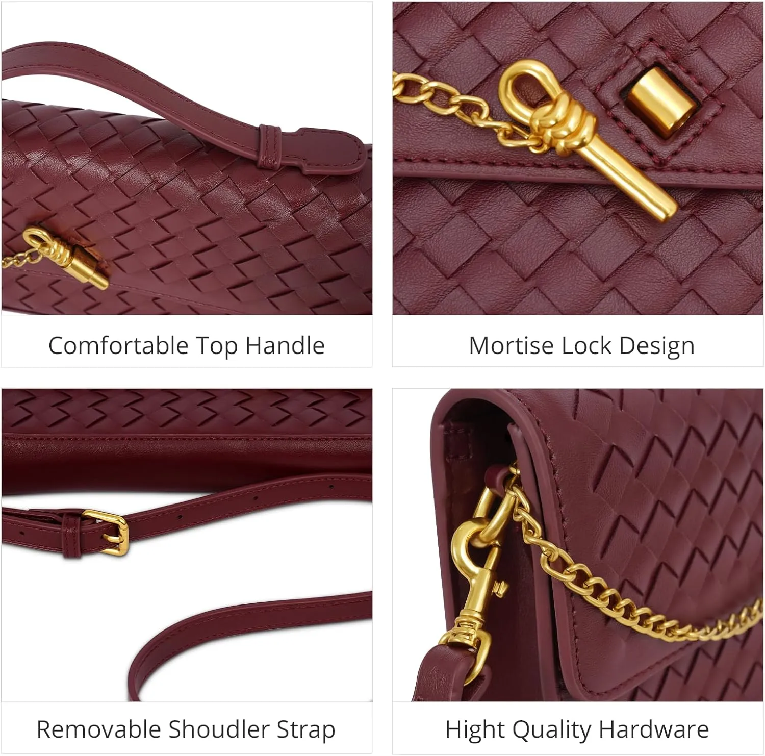Fashion Evening Clutch Purses for Women, Woven Handbags, PU Leather Shoulder Bags Crossbody for Wedding Formal
