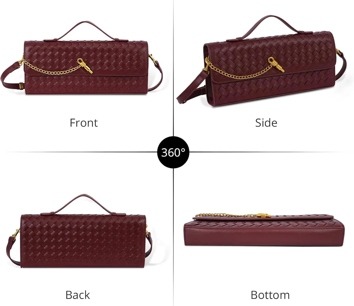 Fashion Evening Clutch Purses for Women, Woven Handbags, PU Leather Shoulder Bags Crossbody for Wedding Formal