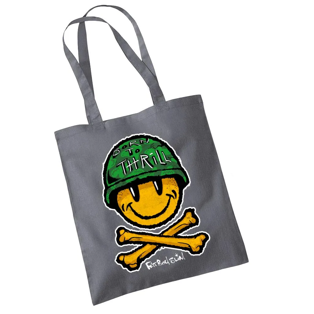 Fatboy Slim Born To Thrill Army Smiley And Crossbones Cotton Tote Bag