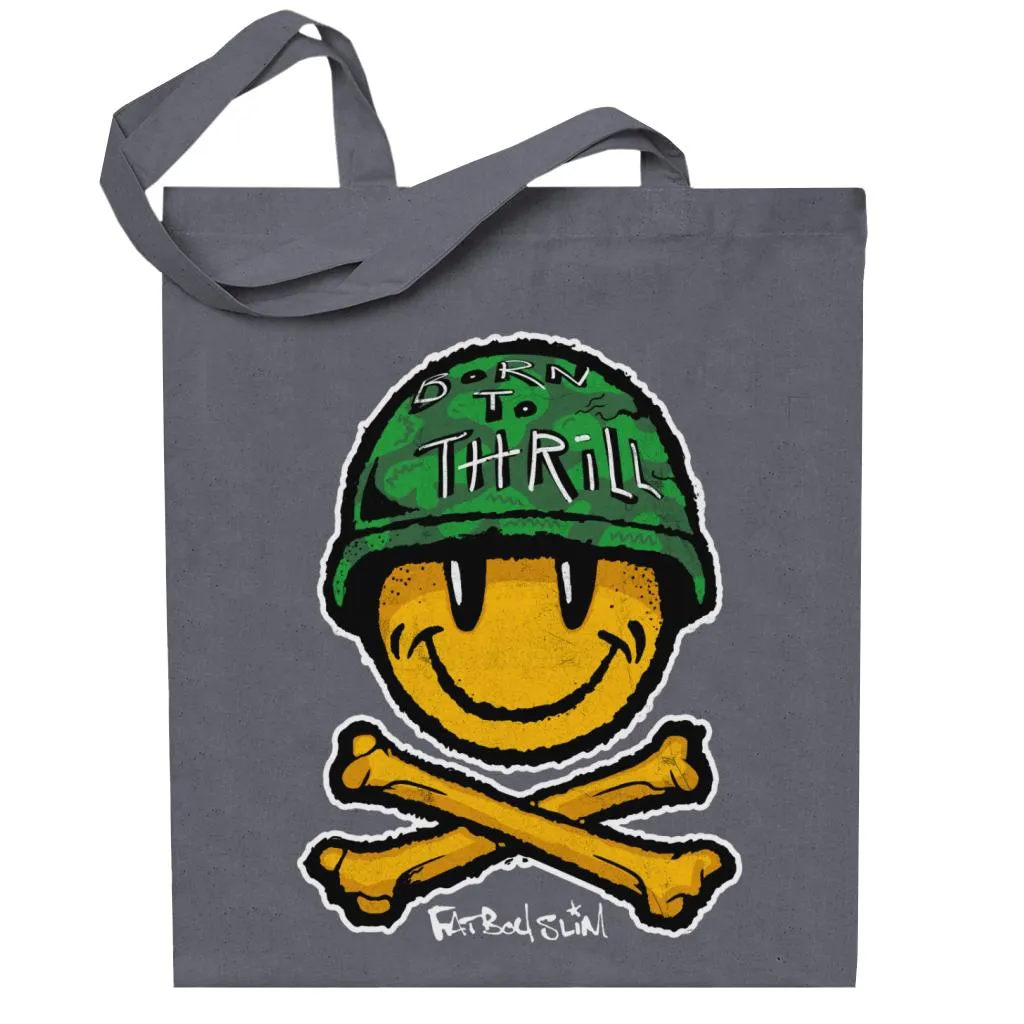 Fatboy Slim Born To Thrill Army Smiley And Crossbones Cotton Tote Bag