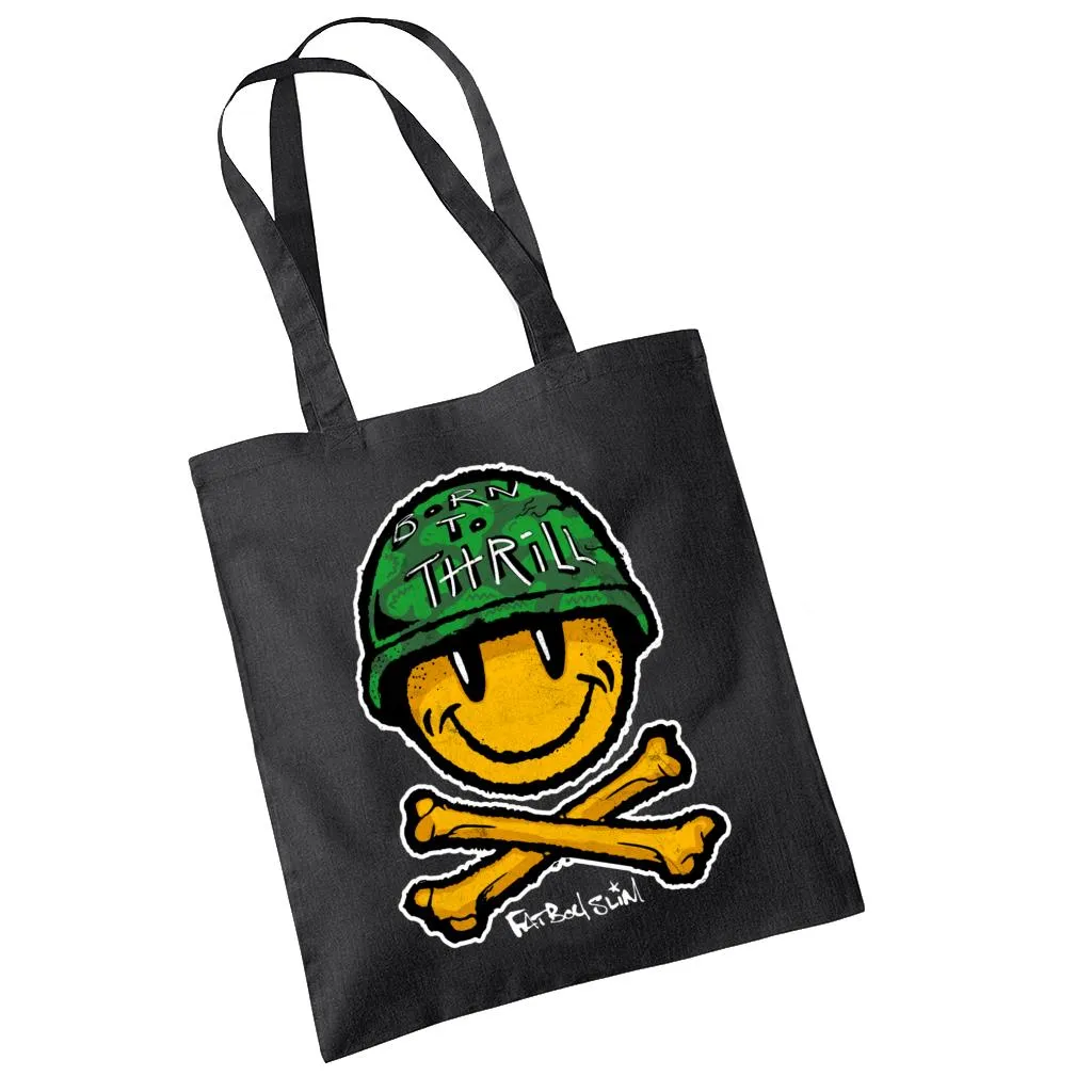 Fatboy Slim Born To Thrill Army Smiley And Crossbones Cotton Tote Bag