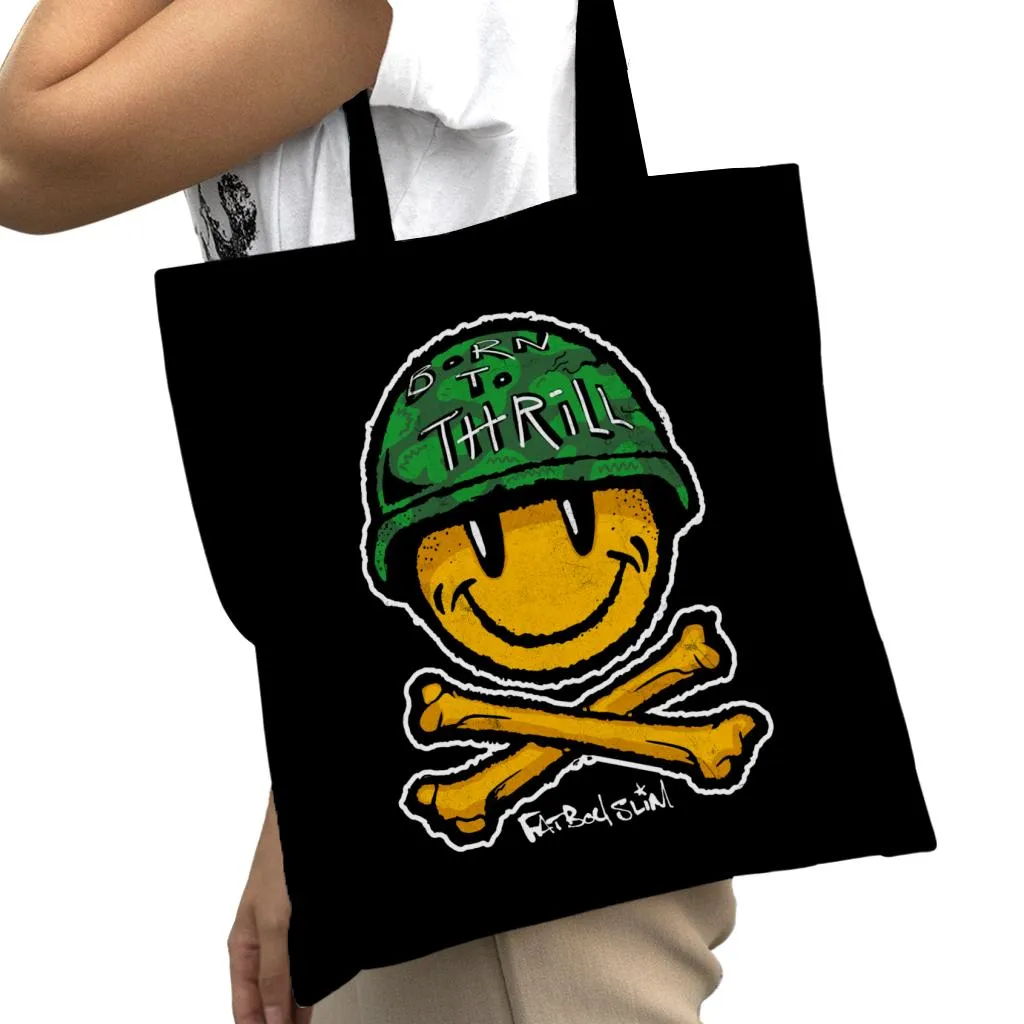 Fatboy Slim Born To Thrill Army Smiley And Crossbones Cotton Tote Bag
