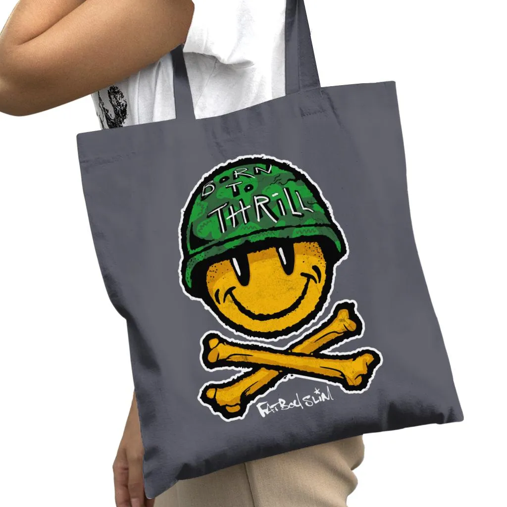 Fatboy Slim Born To Thrill Army Smiley And Crossbones Cotton Tote Bag