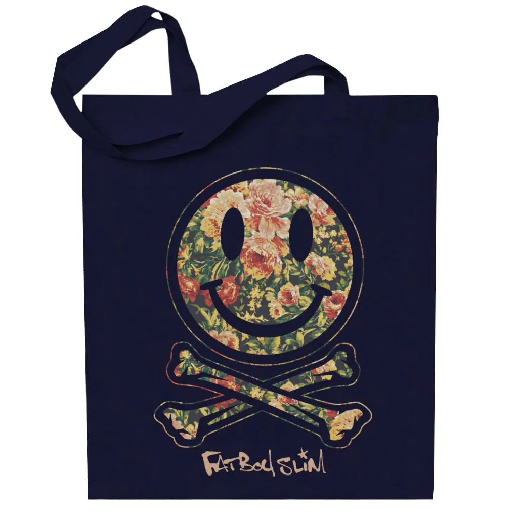 Fatboy Slim Floral Smiley And Crossbones Cotton Tote Bag