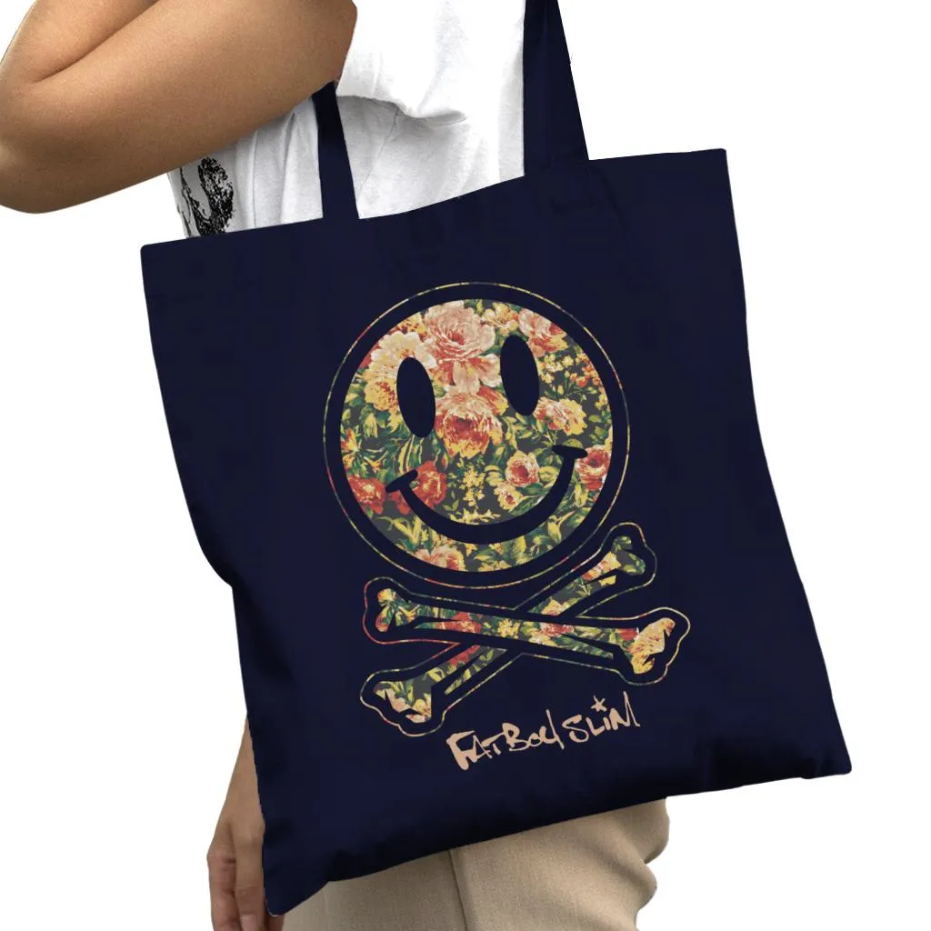 Fatboy Slim Floral Smiley And Crossbones Cotton Tote Bag