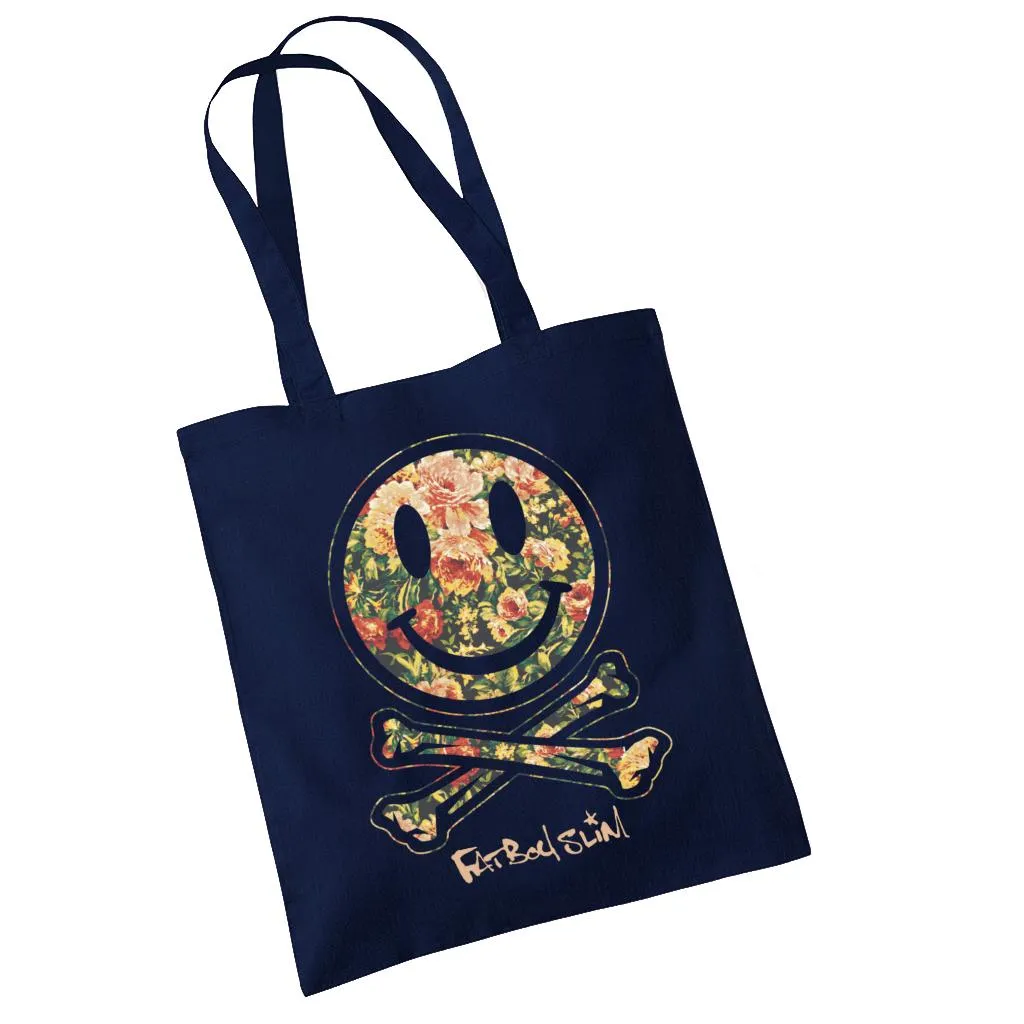 Fatboy Slim Floral Smiley And Crossbones Cotton Tote Bag