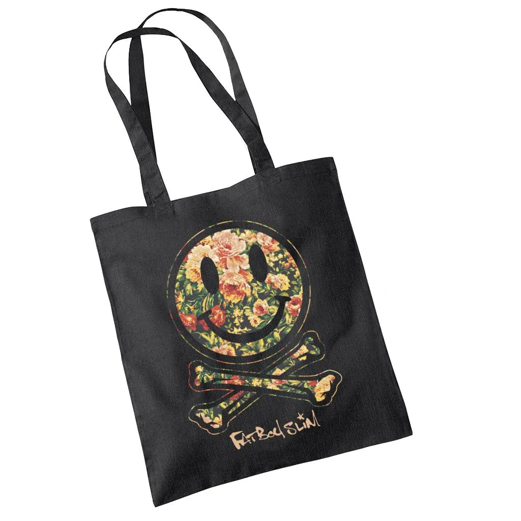 Fatboy Slim Floral Smiley And Crossbones Cotton Tote Bag
