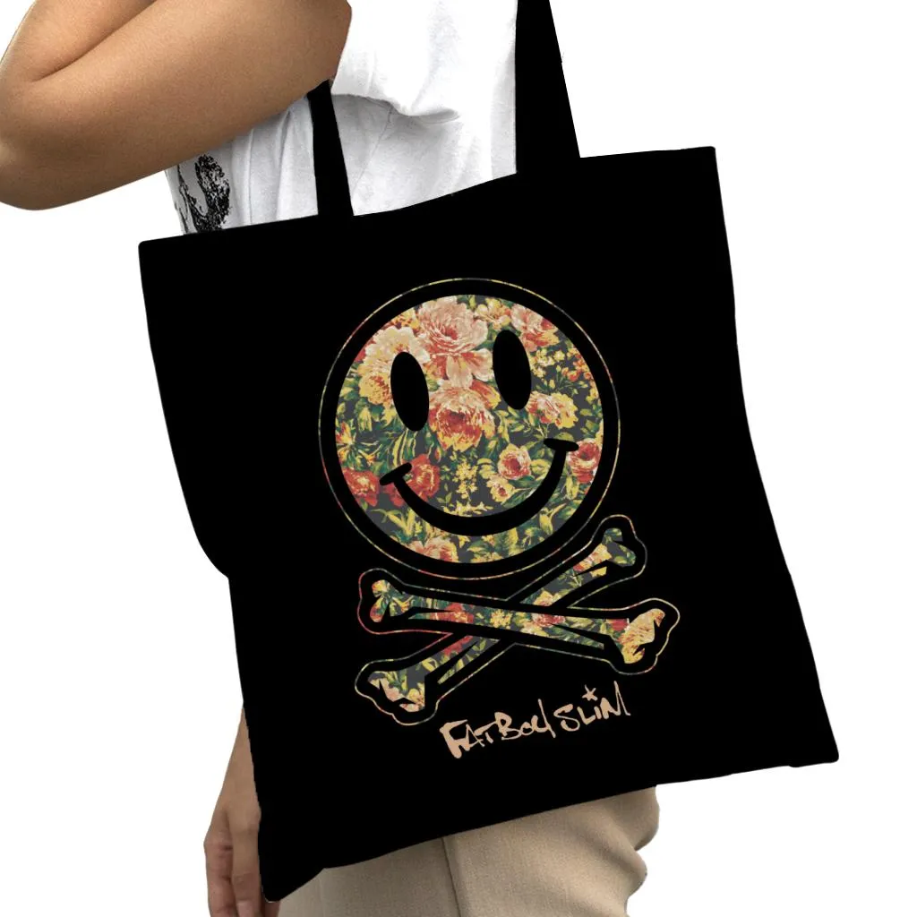 Fatboy Slim Floral Smiley And Crossbones Cotton Tote Bag