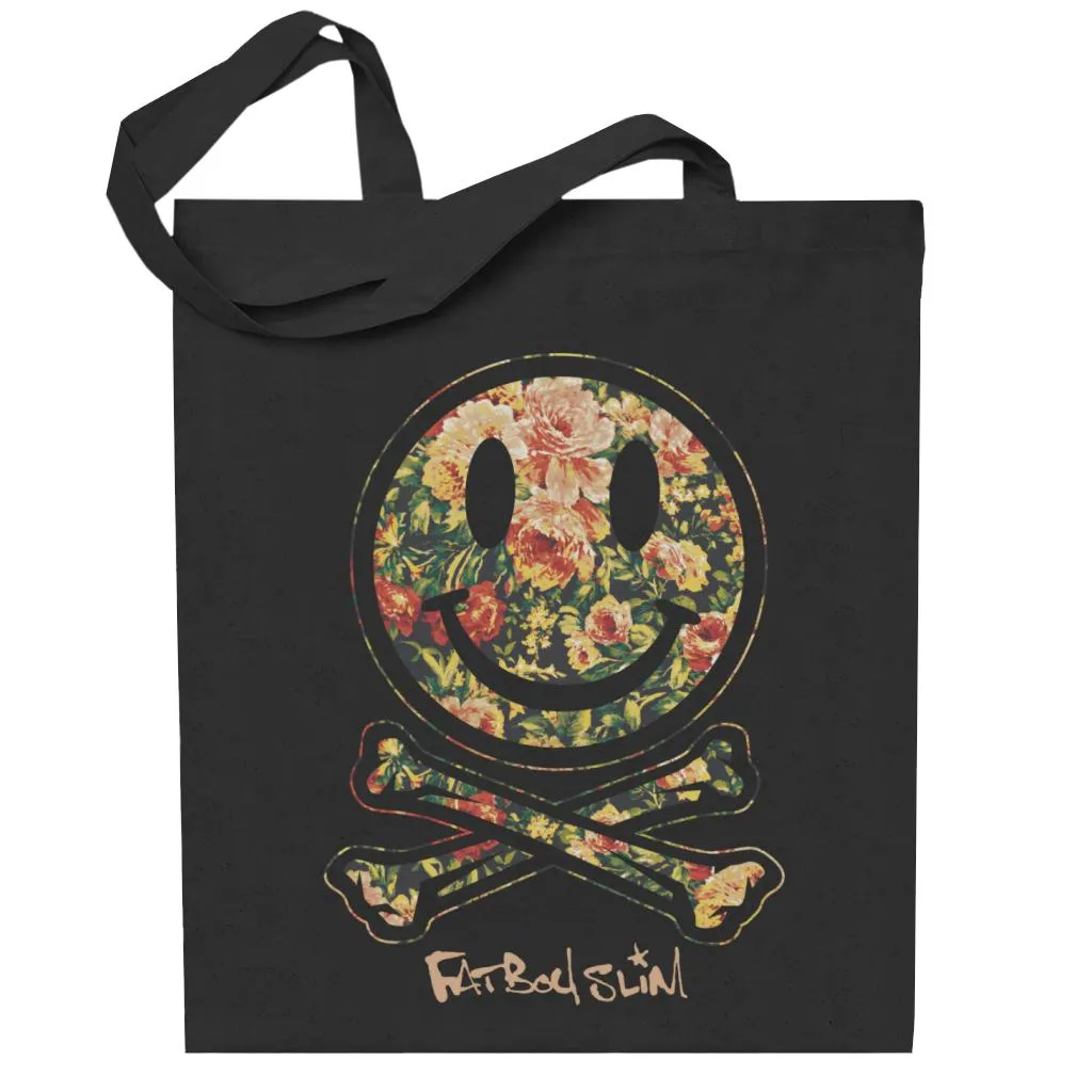 Fatboy Slim Floral Smiley And Crossbones Cotton Tote Bag