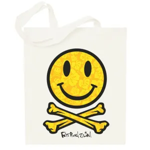 Fatboy Slim Flower Pattern Smiley And Crossbones Cotton Tote Bag