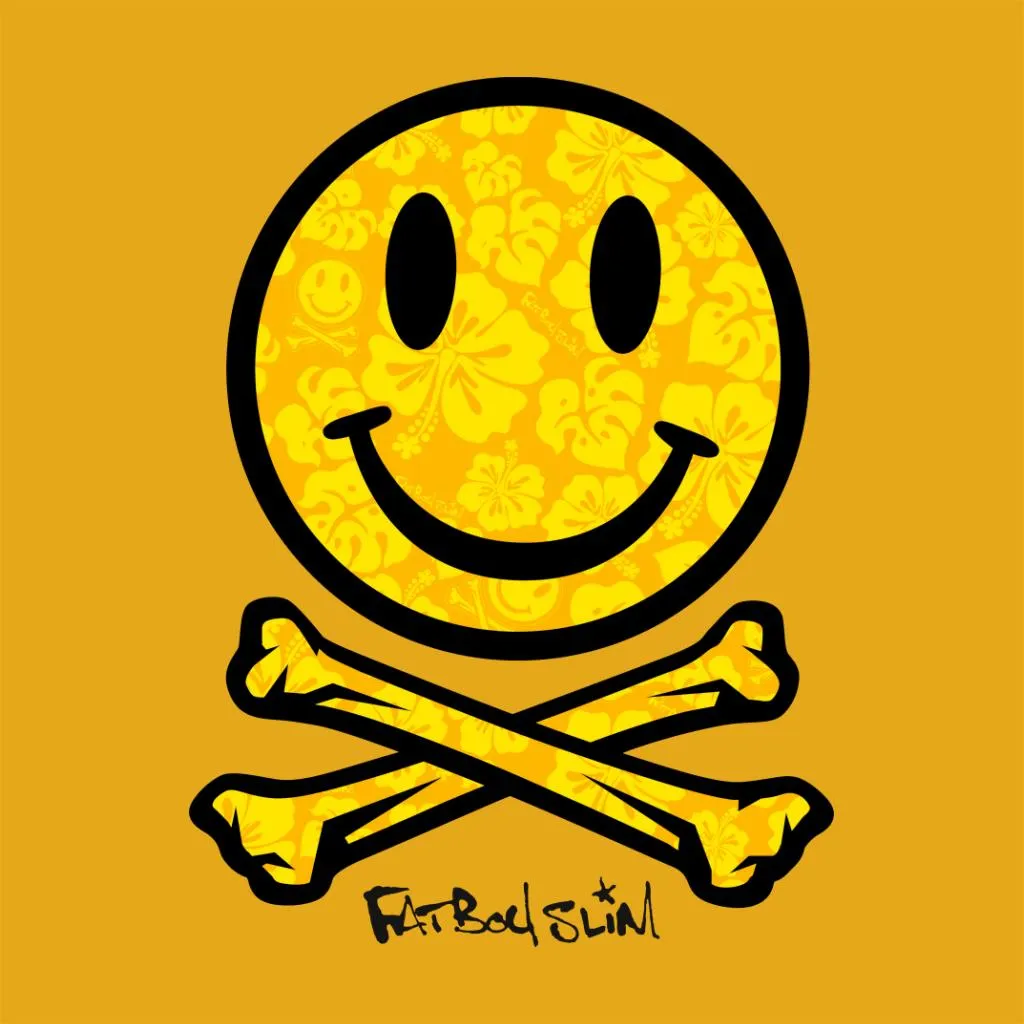 Fatboy Slim Flower Pattern Smiley And Crossbones Cotton Tote Bag