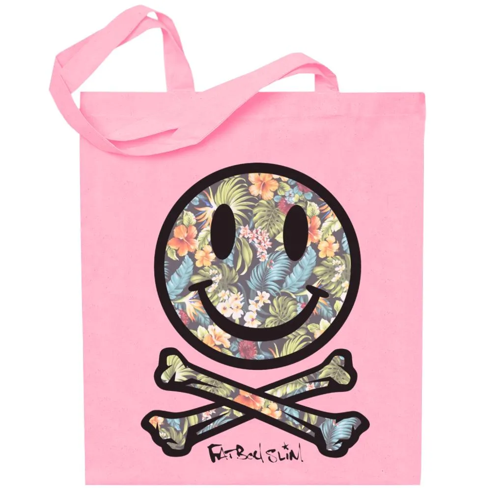 Fatboy Slim Tropical Floral Smiley And Crossbones Cotton Tote Bag