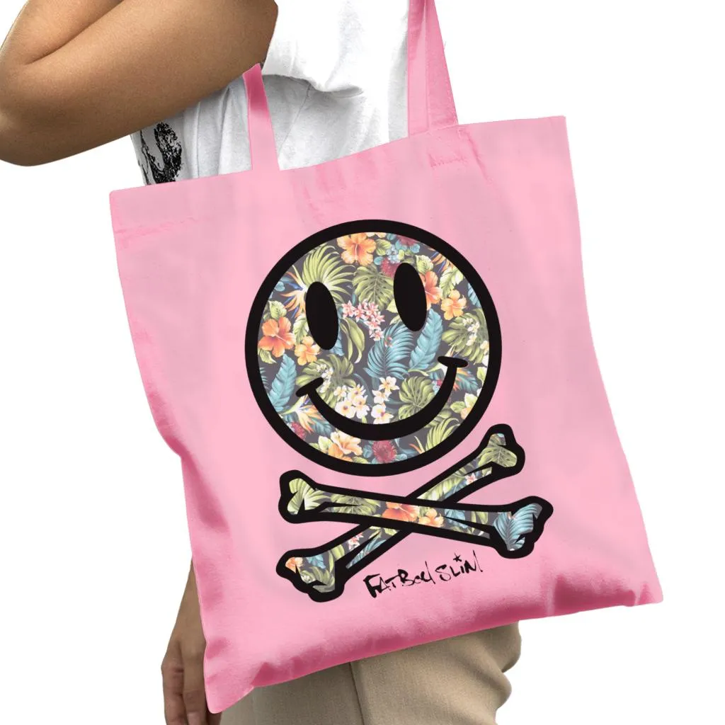 Fatboy Slim Tropical Floral Smiley And Crossbones Cotton Tote Bag