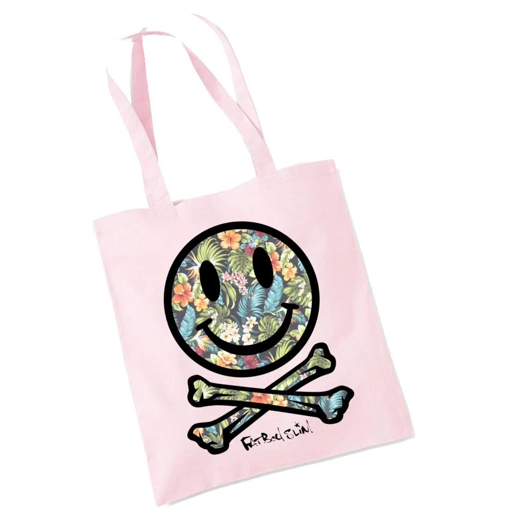Fatboy Slim Tropical Floral Smiley And Crossbones Cotton Tote Bag