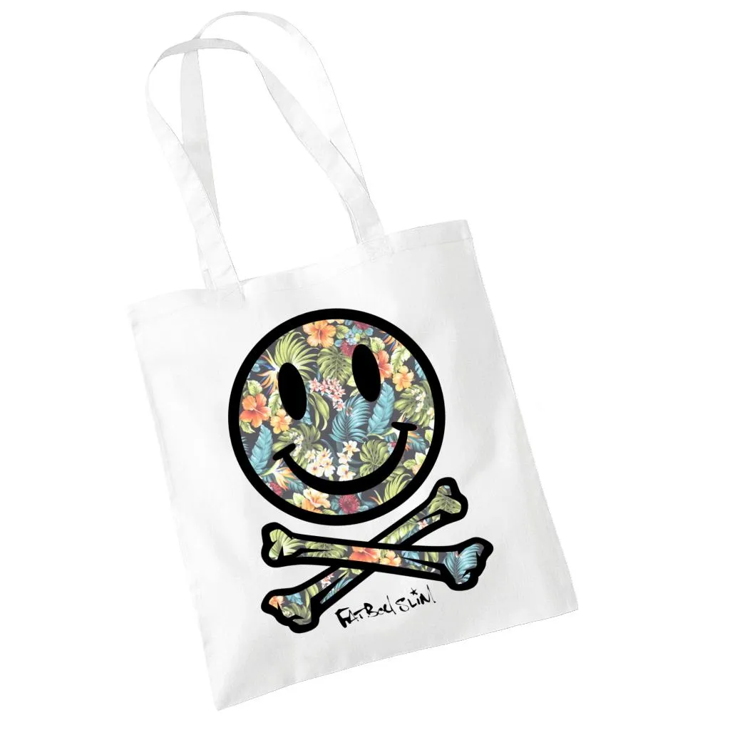 Fatboy Slim Tropical Floral Smiley And Crossbones Cotton Tote Bag