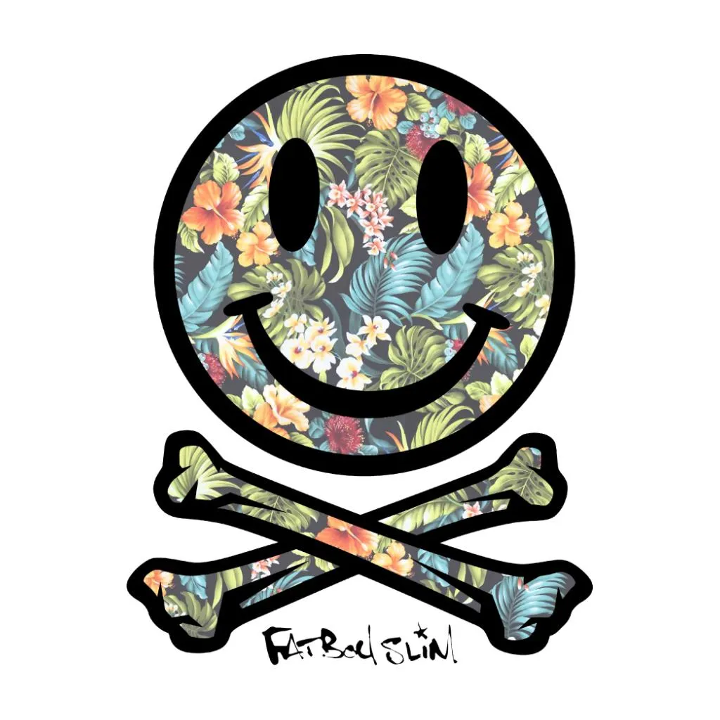 Fatboy Slim Tropical Floral Smiley And Crossbones Cotton Tote Bag