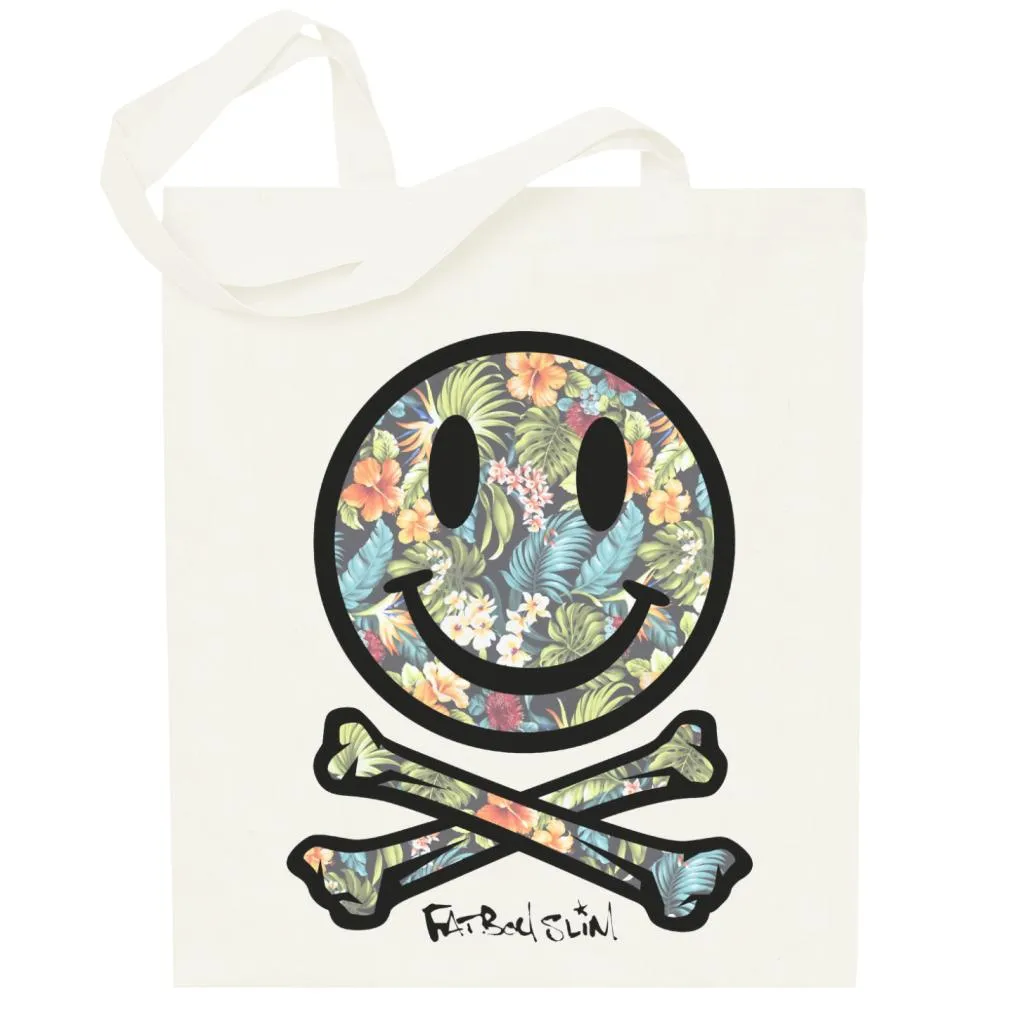 Fatboy Slim Tropical Floral Smiley And Crossbones Cotton Tote Bag