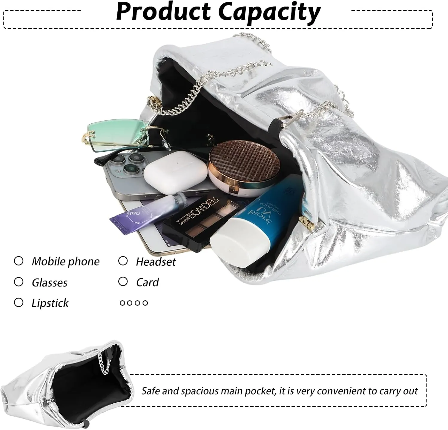 Fecialy Women's PU Leather Clutch Purse Ruched Handbags Formal Evening Bag Chic Soft Dumpling Crossbody Bag Party Wedding