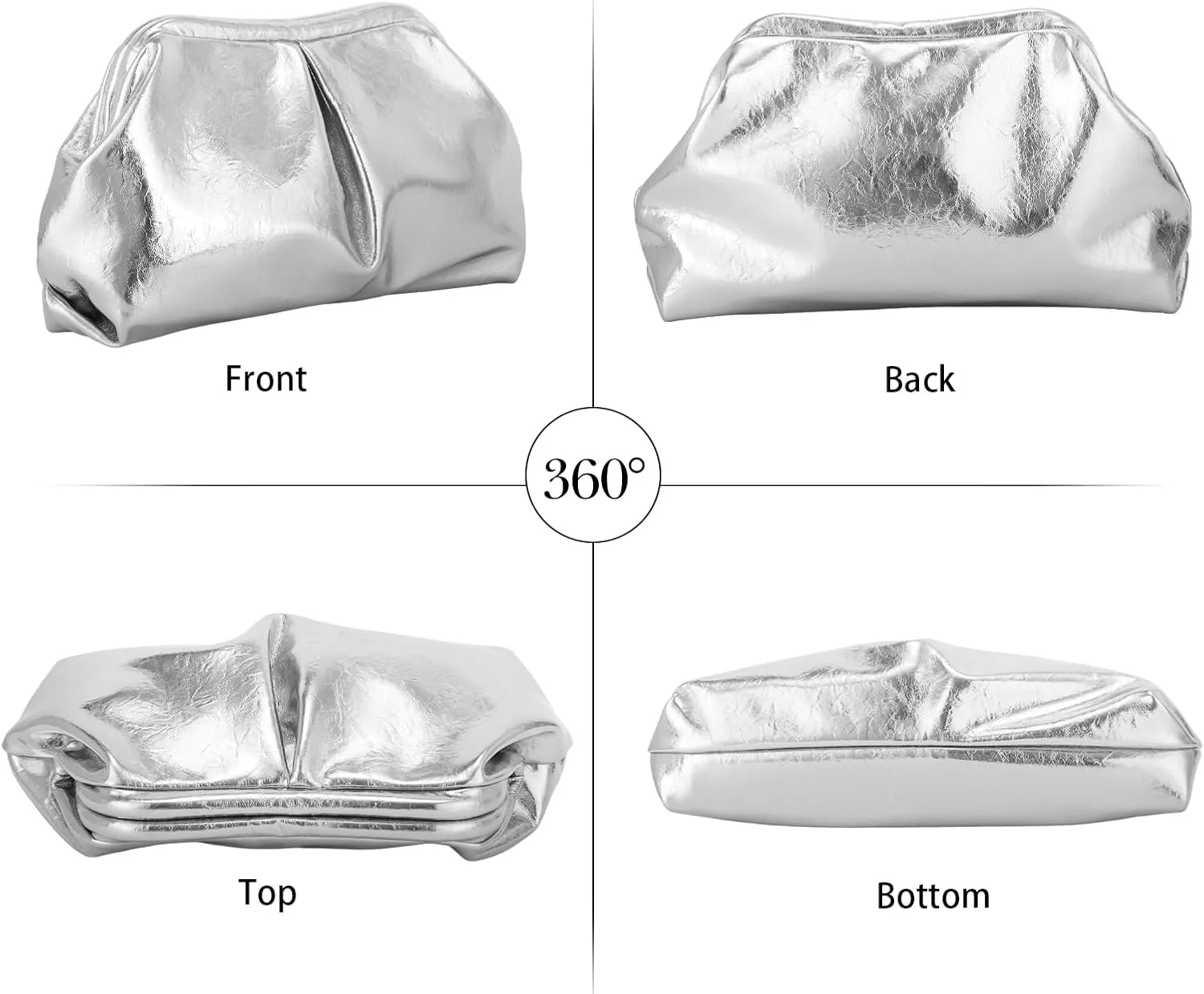 Fecialy Women's PU Leather Clutch Purse Ruched Handbags Formal Evening Bag Chic Soft Dumpling Crossbody Bag Party Wedding