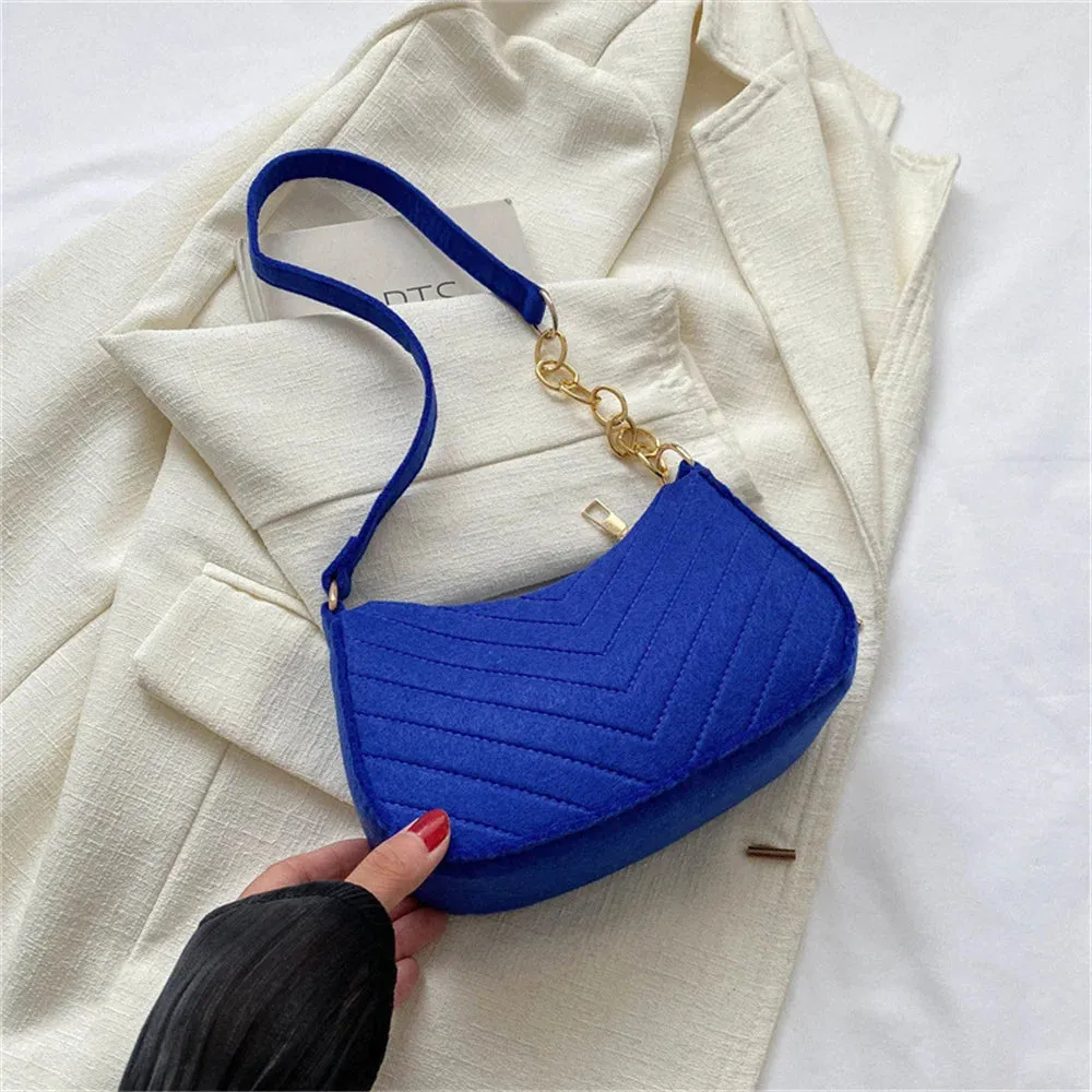 Felt Mini Shoulder Bags for Women 2025 Women's Underarm Bags Texture Solid Color Casual Handbags