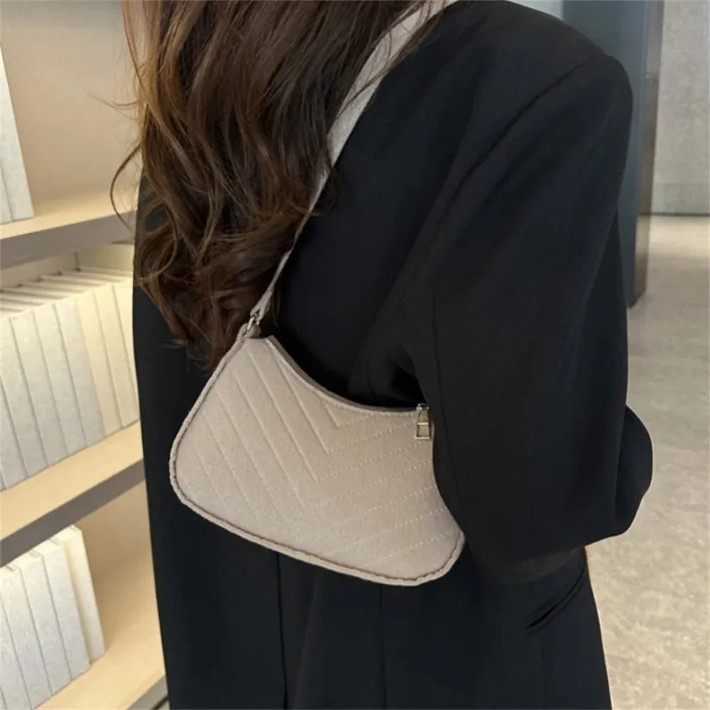 Felt Mini Shoulder Bags for Women 2025 Women's Underarm Bags Texture Solid Color Casual Handbags