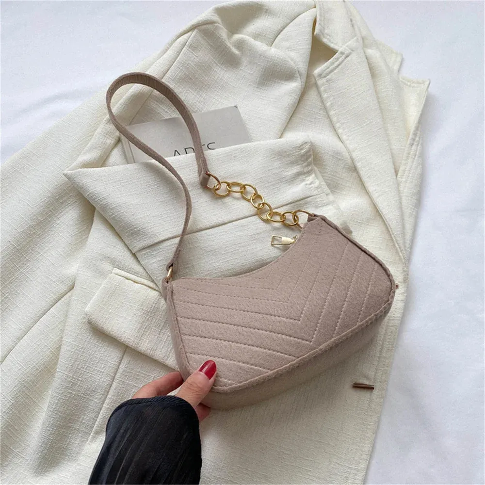 Felt Mini Shoulder Bags for Women 2025 Women's Underarm Bags Texture Solid Color Casual Handbags