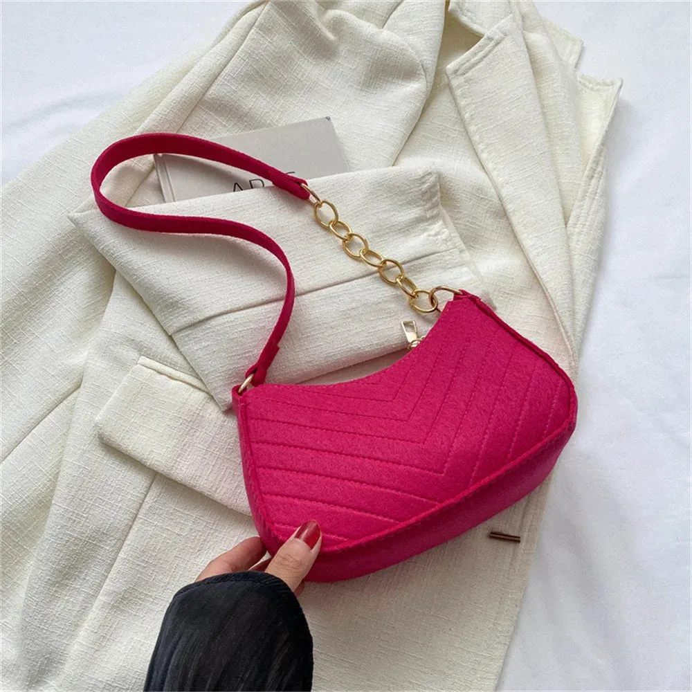 Felt Mini Shoulder Bags for Women 2025 Women's Underarm Bags Texture Solid Color Casual Handbags