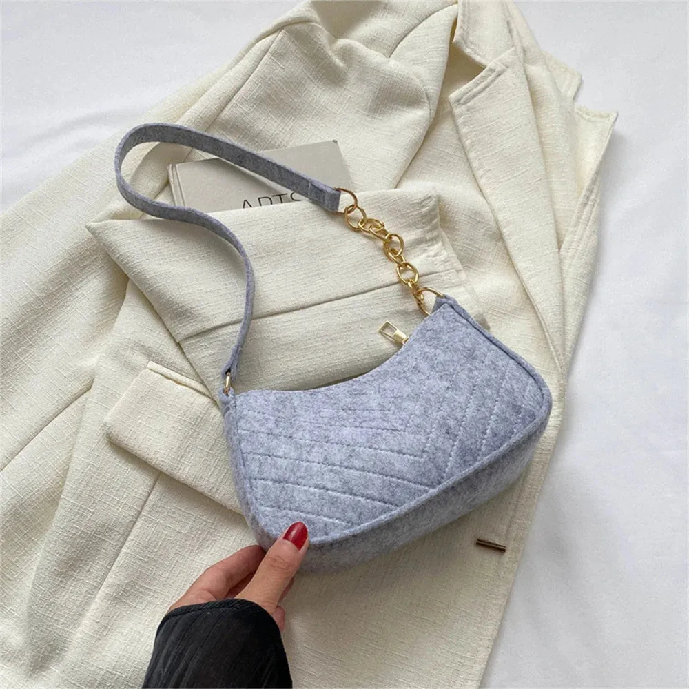 Felt Mini Shoulder Bags for Women 2025 Women's Underarm Bags Texture Solid Color Casual Handbags