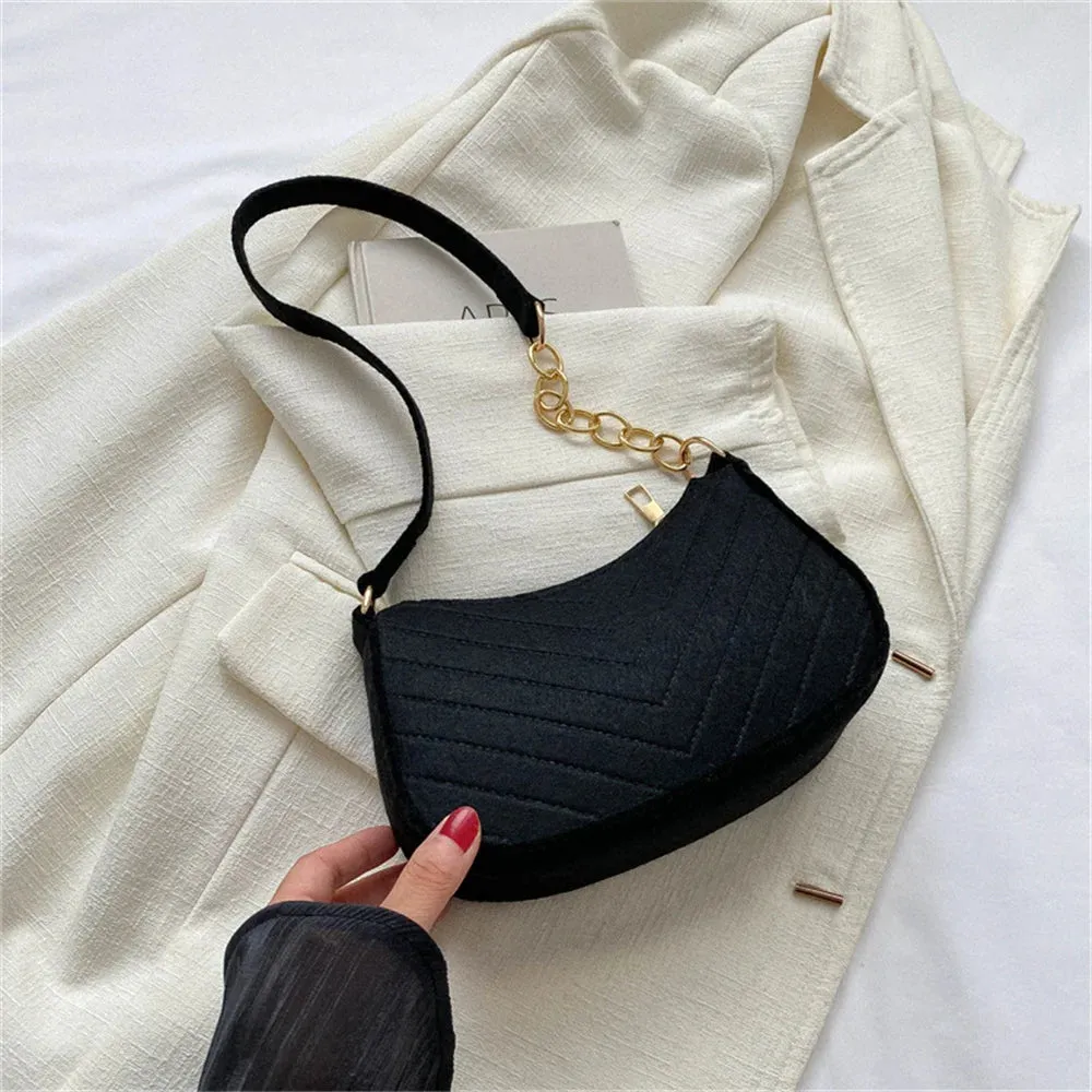 Felt Mini Shoulder Bags for Women 2025 Women's Underarm Bags Texture Solid Color Casual Handbags
