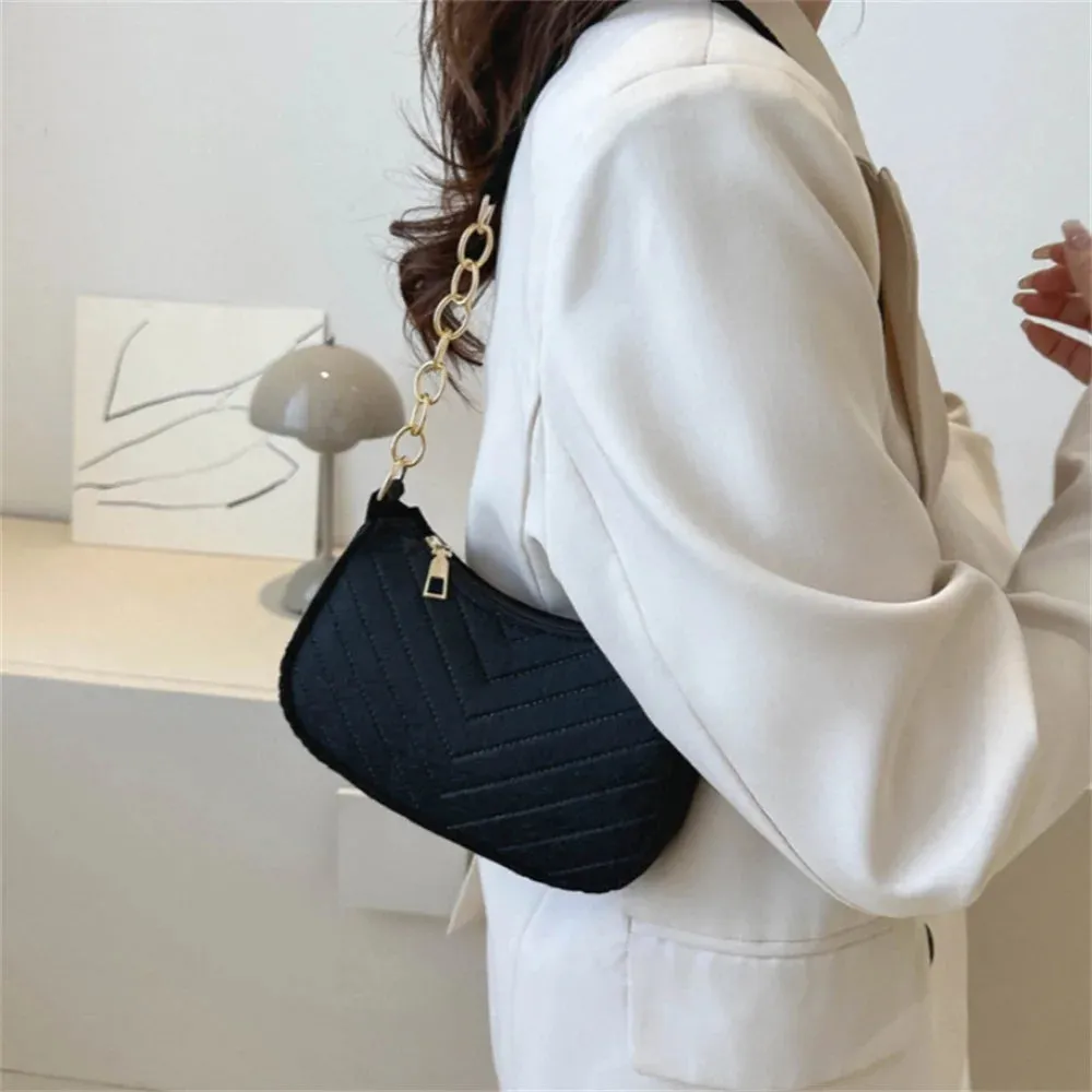 Felt Mini Shoulder Bags for Women 2025 Women's Underarm Bags Texture Solid Color Casual Handbags