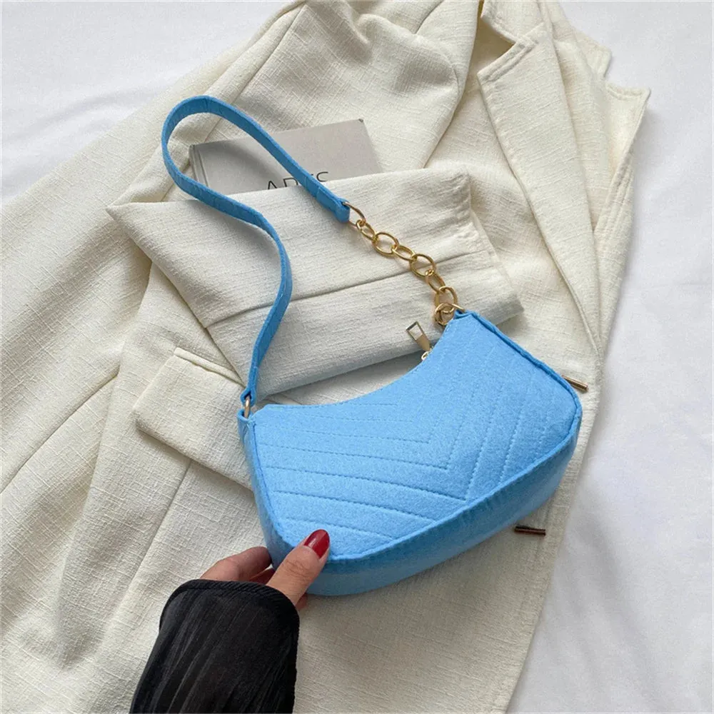 Felt Mini Shoulder Bags for Women 2025 Women's Underarm Bags Texture Solid Color Casual Handbags