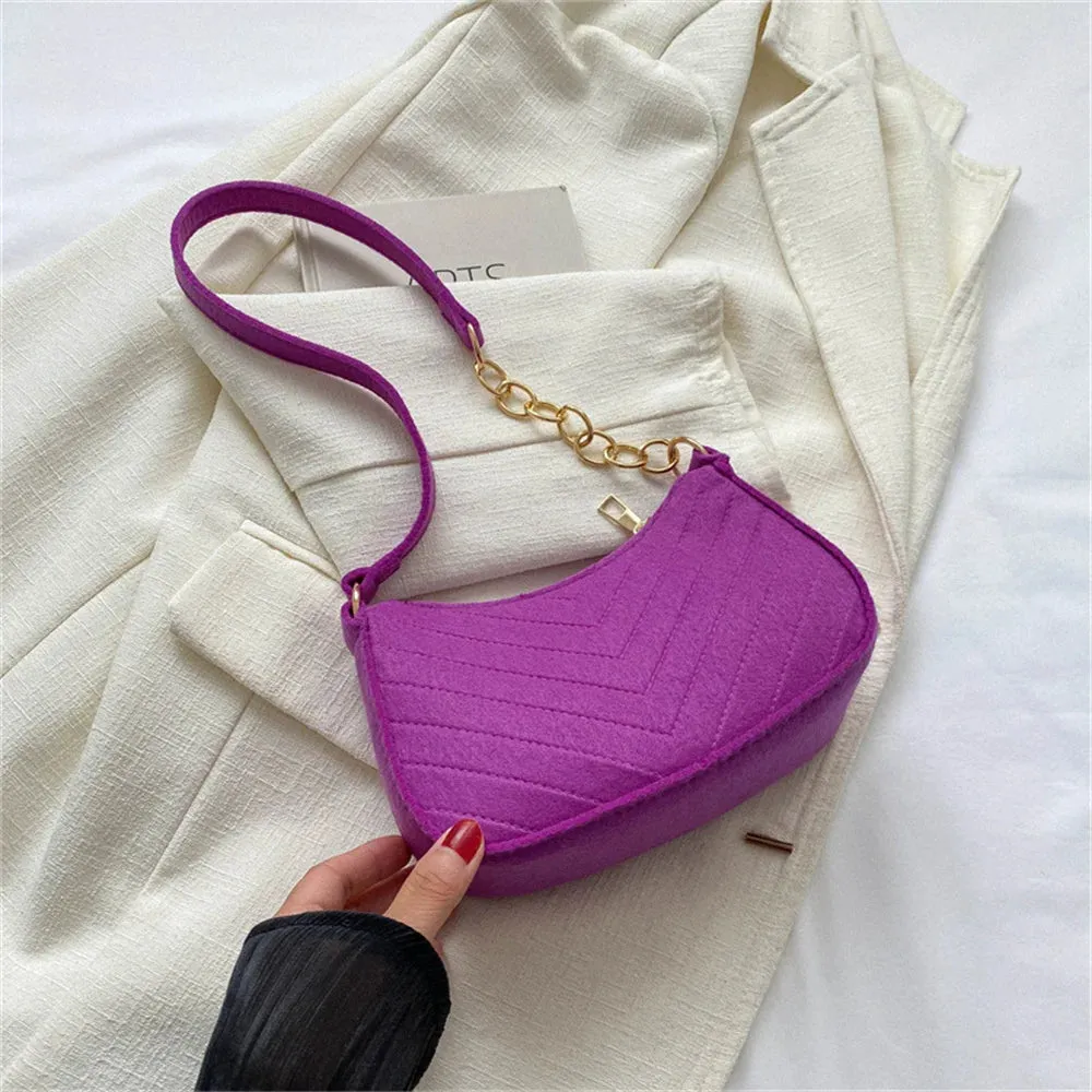 Felt Mini Shoulder Bags for Women 2025 Women's Underarm Bags Texture Solid Color Casual Handbags