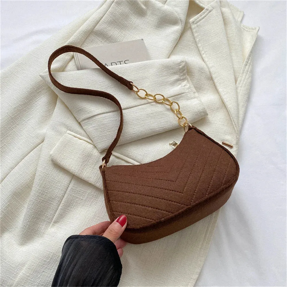 Felt Mini Shoulder Bags for Women 2025 Women's Underarm Bags Texture Solid Color Casual Handbags