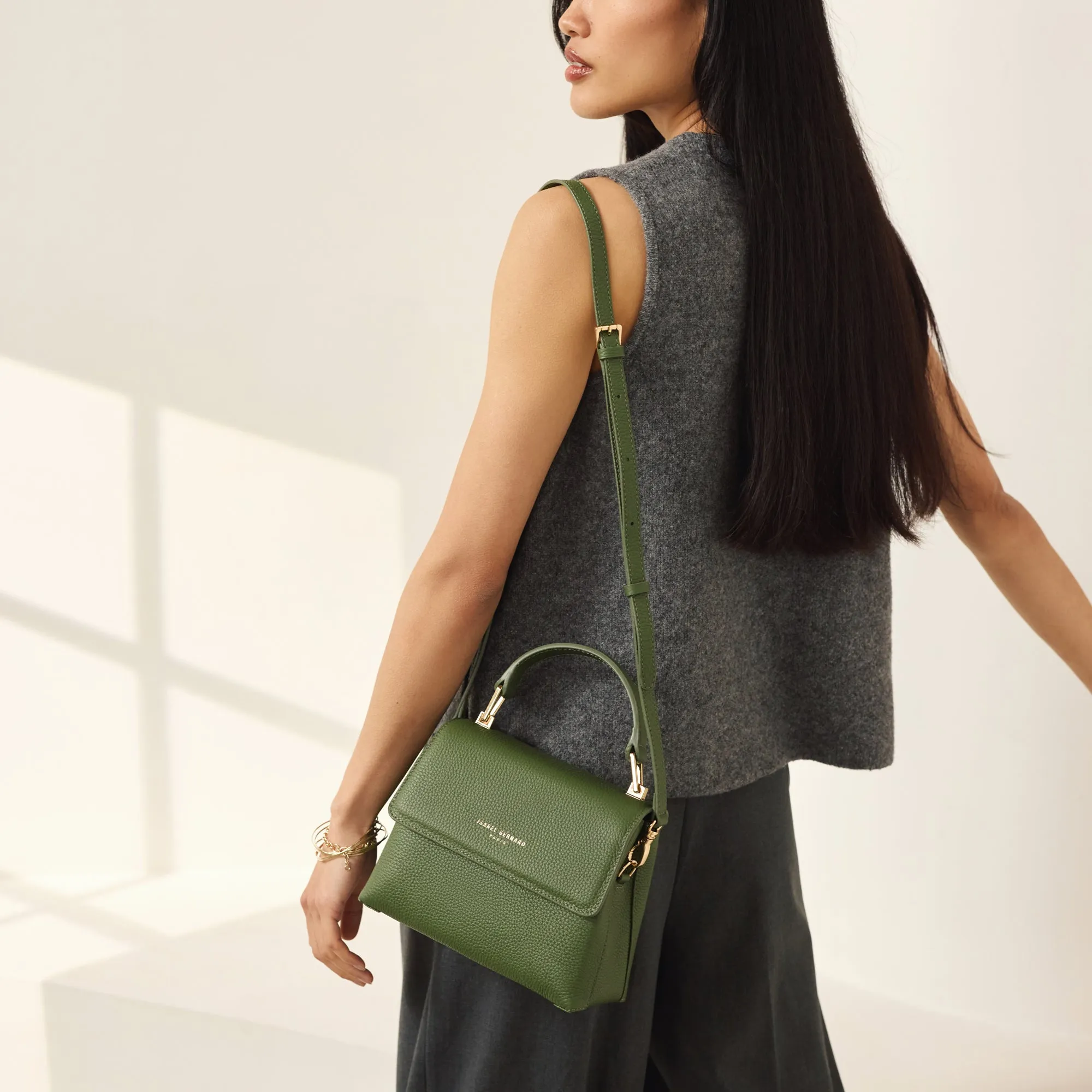 Femme Forte Heline green calfskin leather handbag