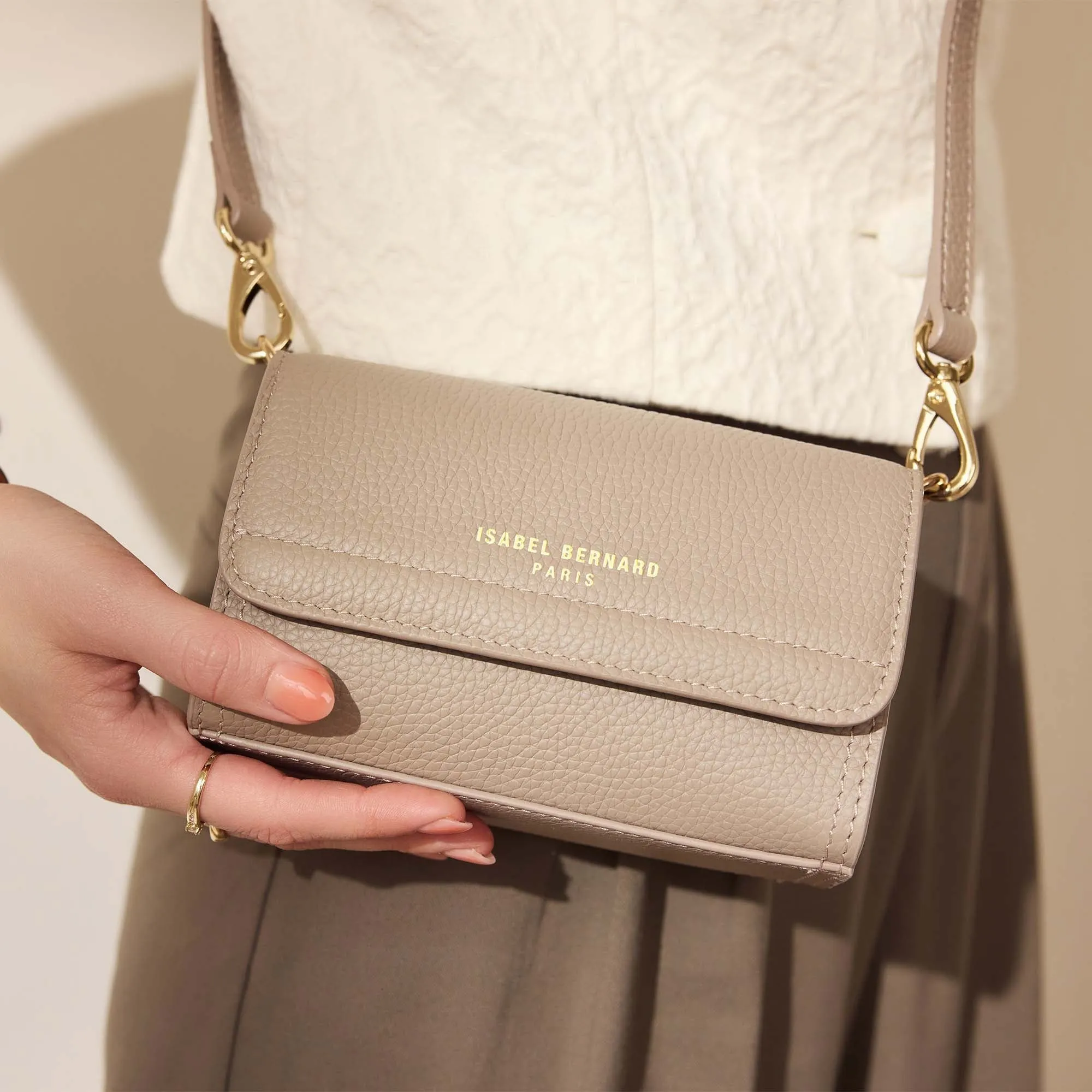 Femme Forte Kim taupe calfskin leather crossbody bag