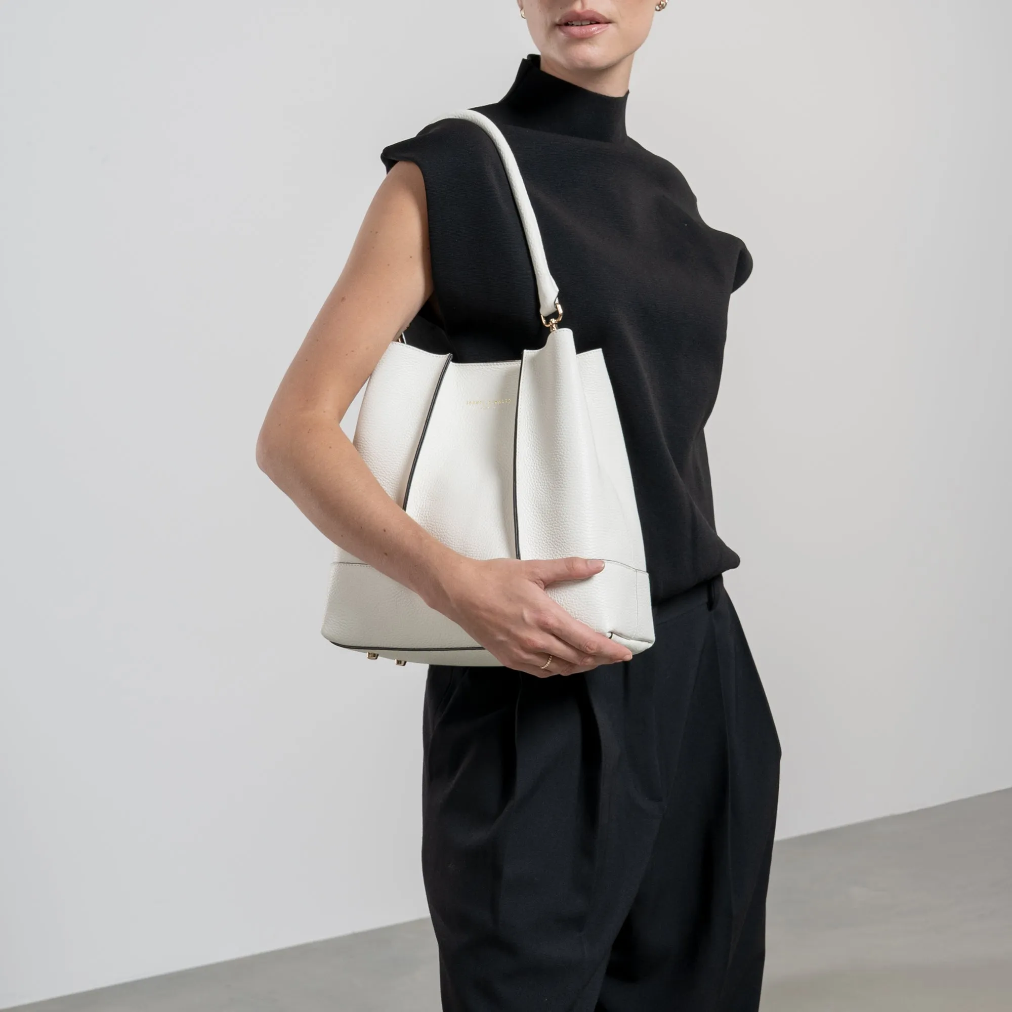 Femme Forte Macie cream calfskin leather shoulder bag