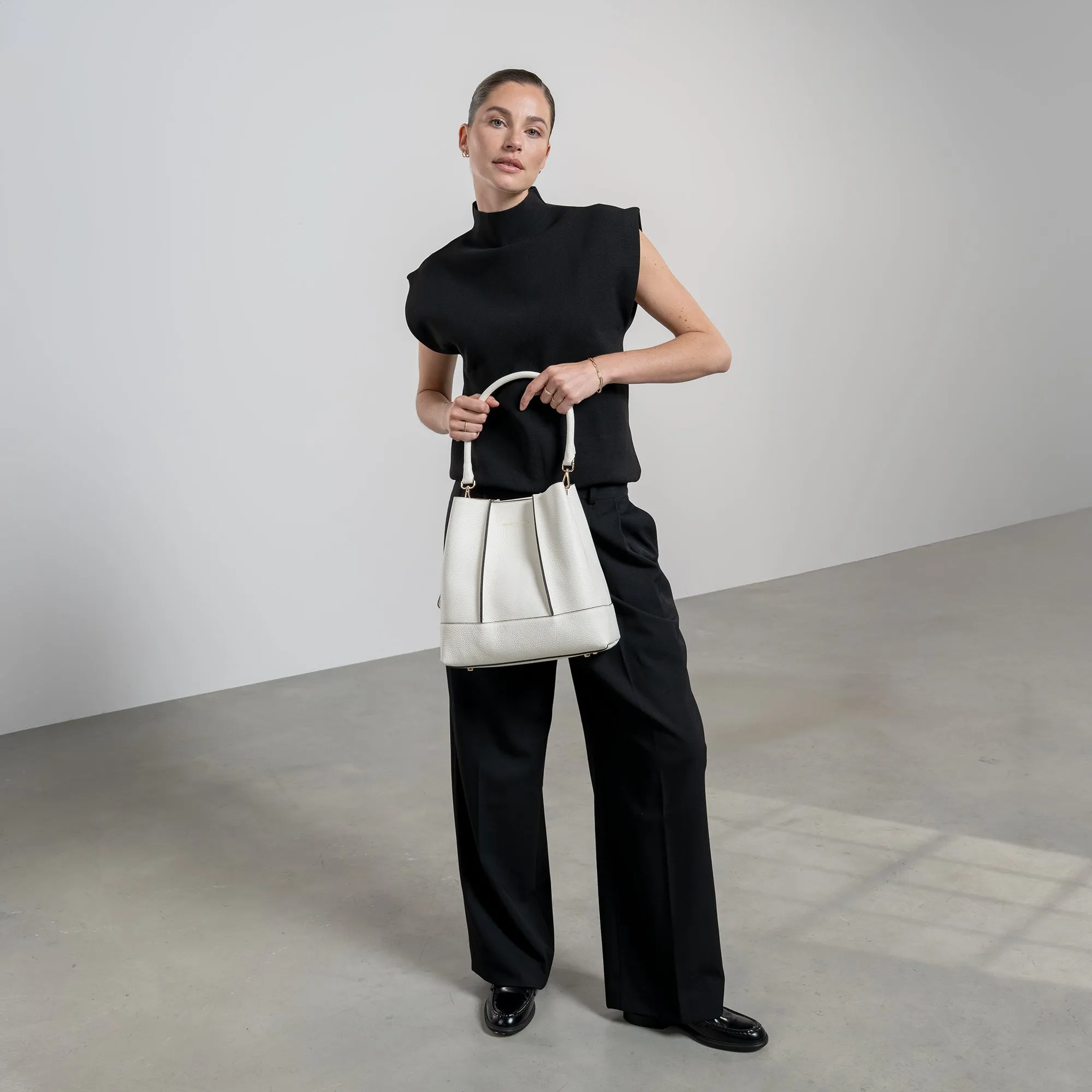Femme Forte Macie cream calfskin leather shoulder bag