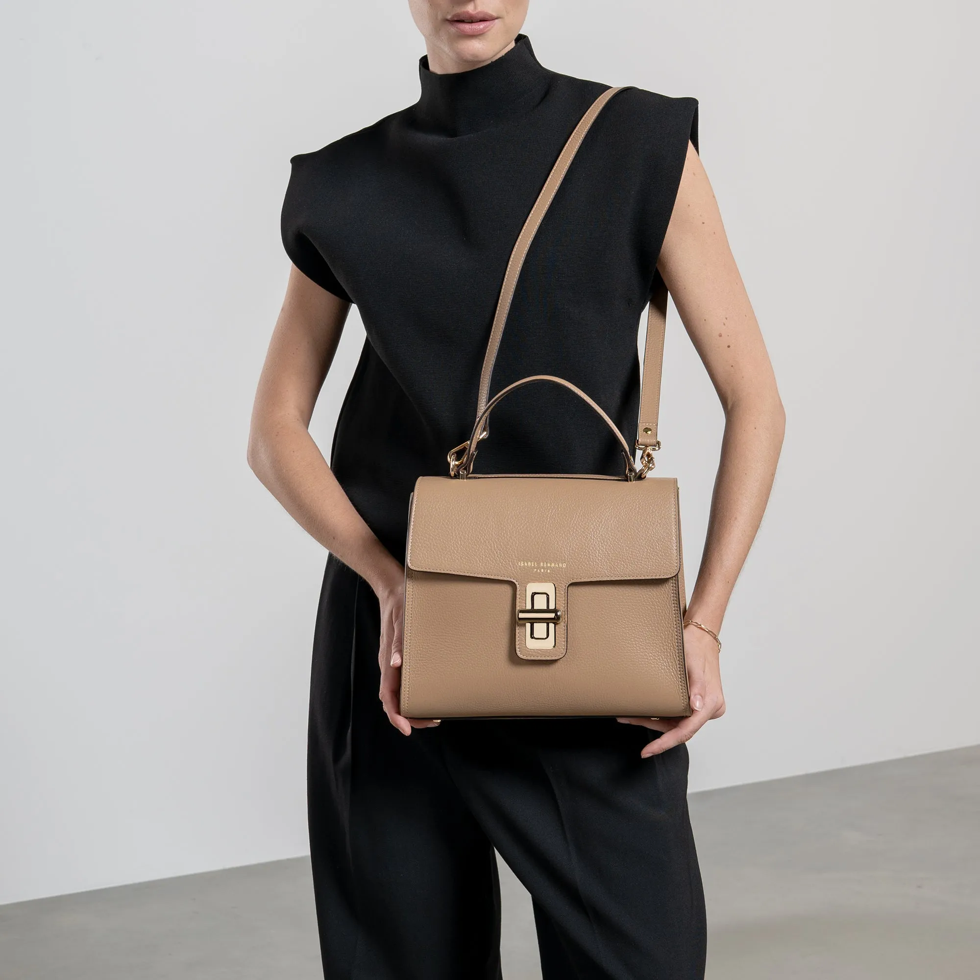 Femme Forte Simone Midi beige leather handbag calfskin leather