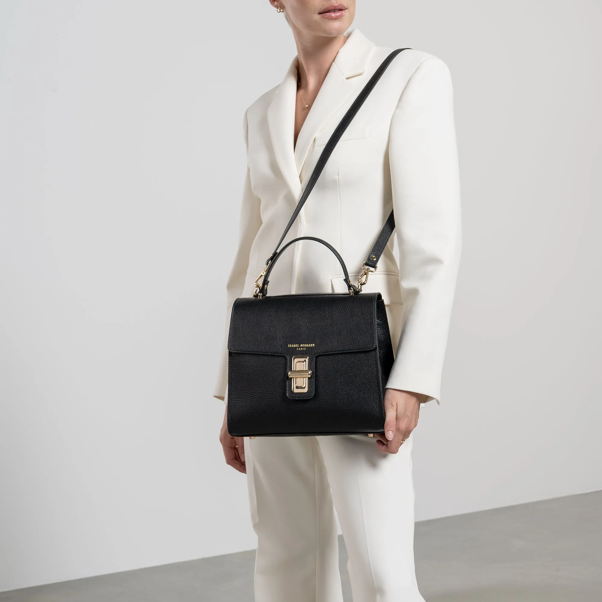 Femme Forte Simone Midi black leather handbag calfskin leather