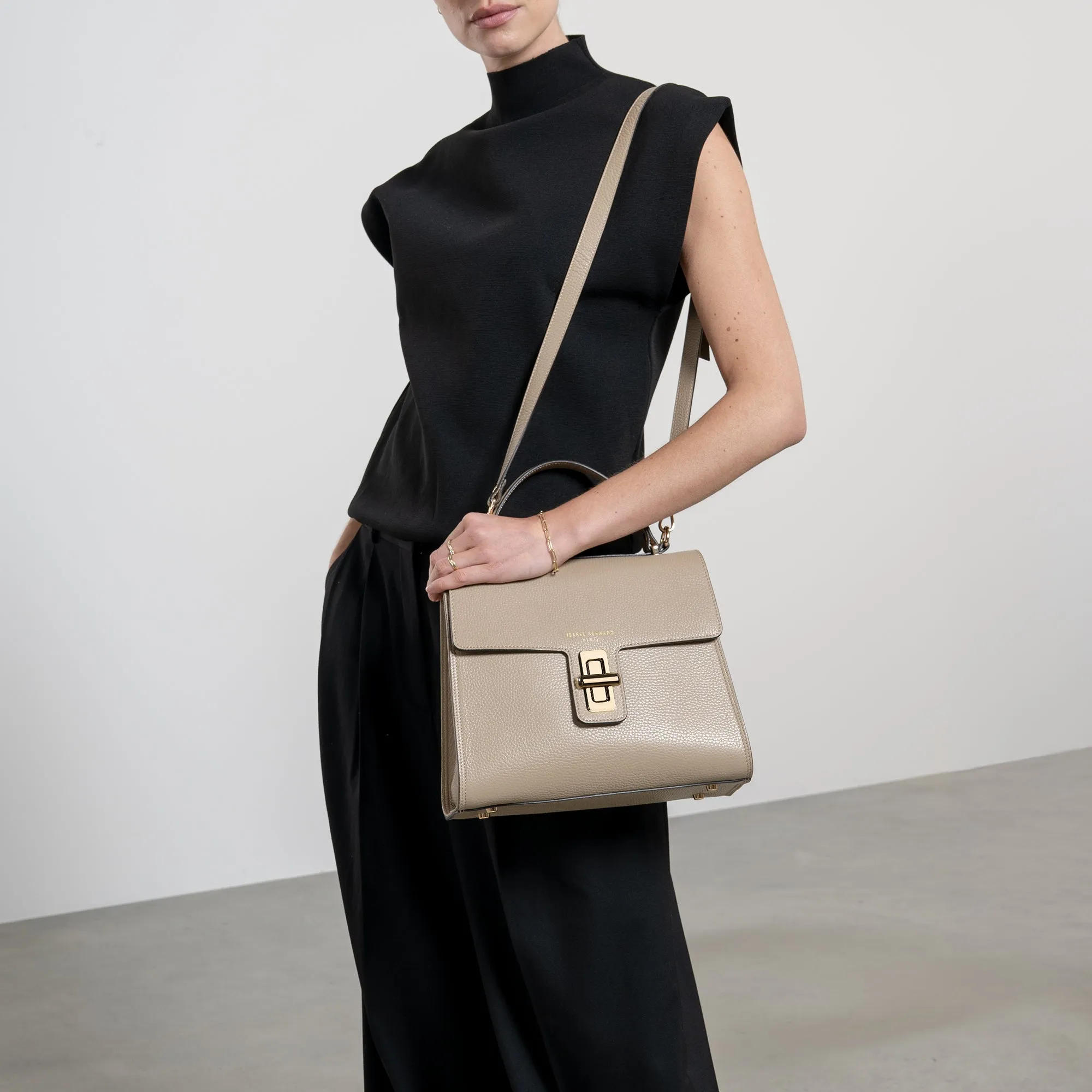 Femme Forte Simone Midi taupe leather handbag calfskin leather