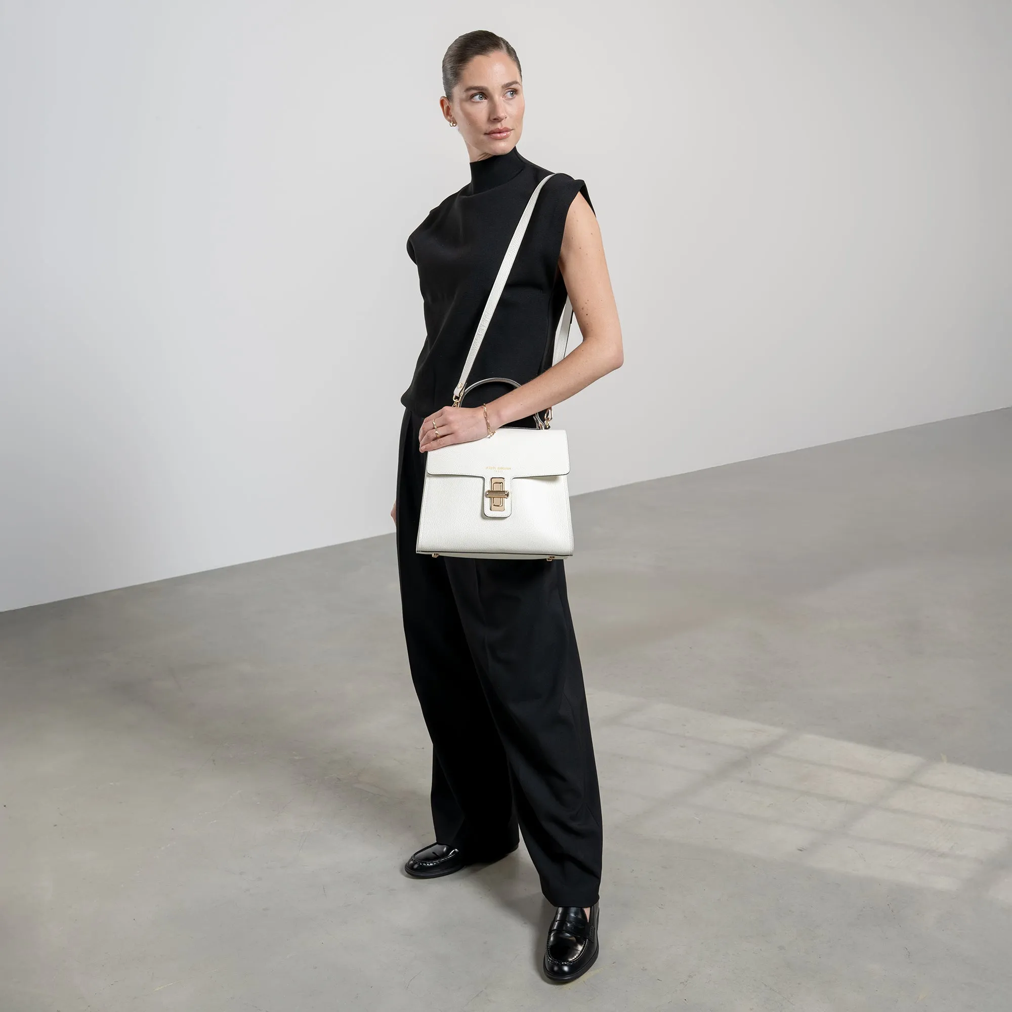 Femme Forte Simone Midi white leather handbag calfskin leather