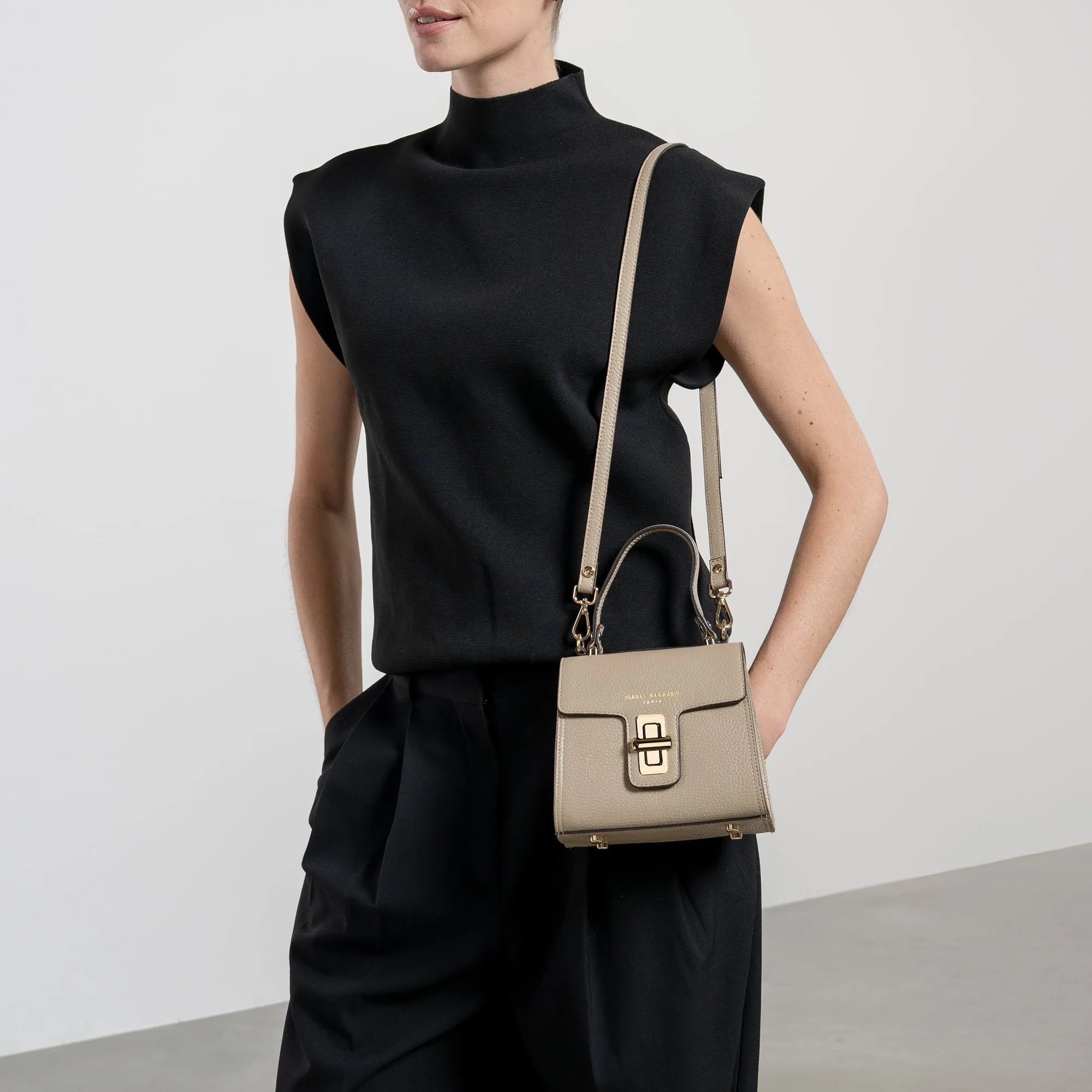 Femme Forte Simone Mini taupe leather handbag calfskin leather