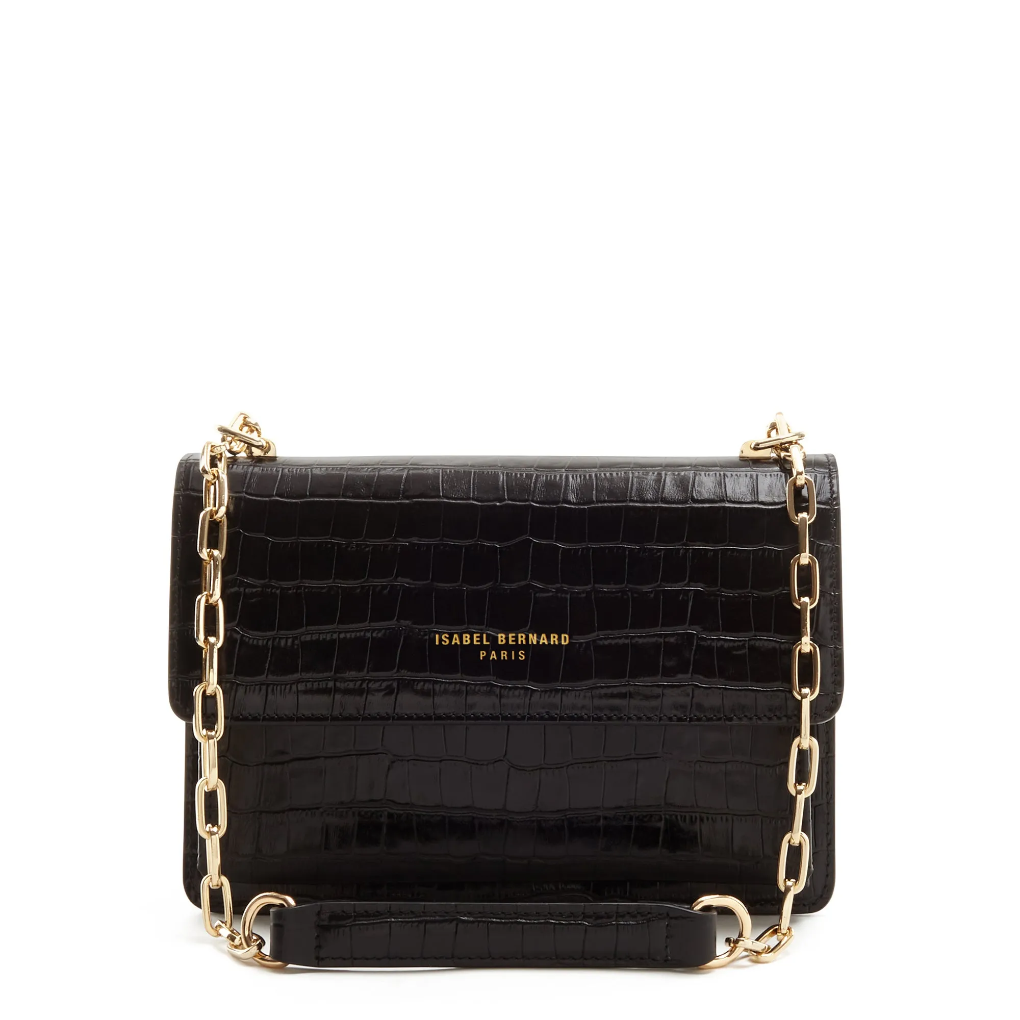 Femme Forte Valerie croco black calfskin leather shoulder bag
