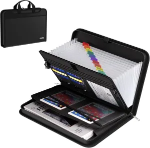 Fireproof & Waterproof Accordion File Organizer, 13-Pocket Expanding Document Organizer with Handle & Labels, Durable Heat-Resistant Folder for A4/Letter Files, Safe Home Office Travel hold