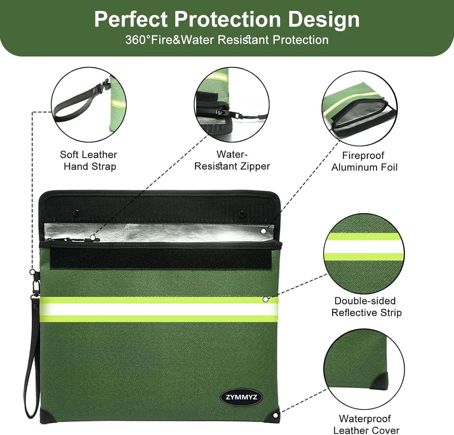 Fireproof Bag for Documents 6200°F Heat Insulated,Non-Itchy Fire Proof Money Pouch with Water Resistant Zipper,Fireproof Water Proof Document Envelopes for Cash,Valuables