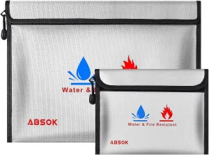 Fireproof Document Bag, Fireproof Money Safe Document Bag 15 x 11 in & 9 x 7 in Set Non-Itchy Silicone Coated Fire Resistant Bag Fireproof Safe Storage for Money, Documents, Jewelry and Passport