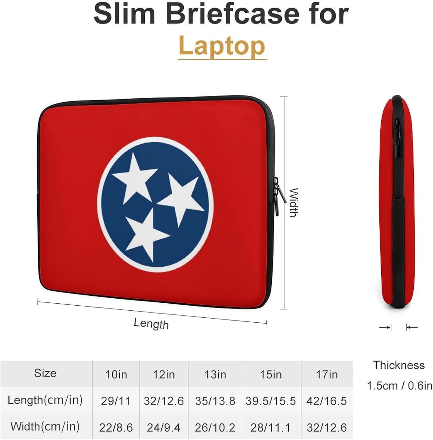 Flag Map of Tennessee Printed Laptop Sleeve Case Soft Computer Briefcase Carrying Bag 10 Inch/12 Inch/ 13 Inch/15 Inch/17 Inch