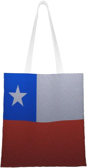 Flag Of Chile Knitting Effect Tote Bag for Women Canvas Shopping Bags Reusable Beach Bag Grocery Bags Tote Shoulder Bag Gift Bags